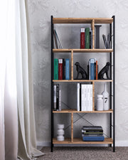 Estante de livros – 78cm x 150cm x 26cm – Castanho e Preto – Melamina e Metal