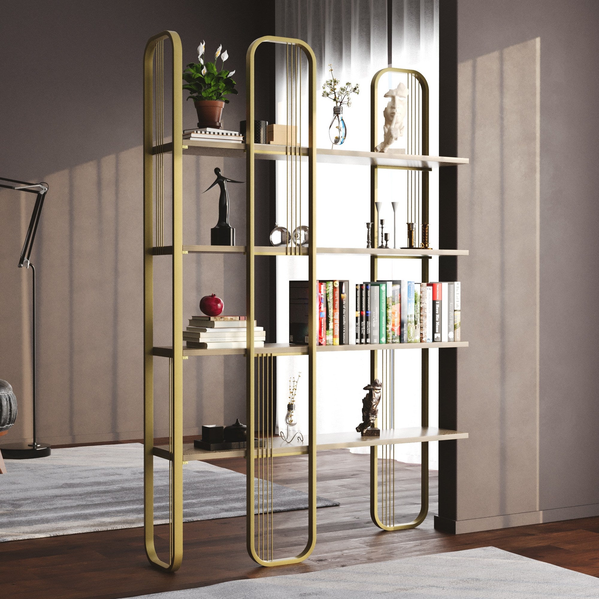 Estante Barroca Elegante, Amarela, 124 x 182 x 26 cm | Painel de Partículas 100% Revestido em Melamina e Estrutura de Metal | Capacidade de Carga de 80 kg, Design Elegante e Funcional