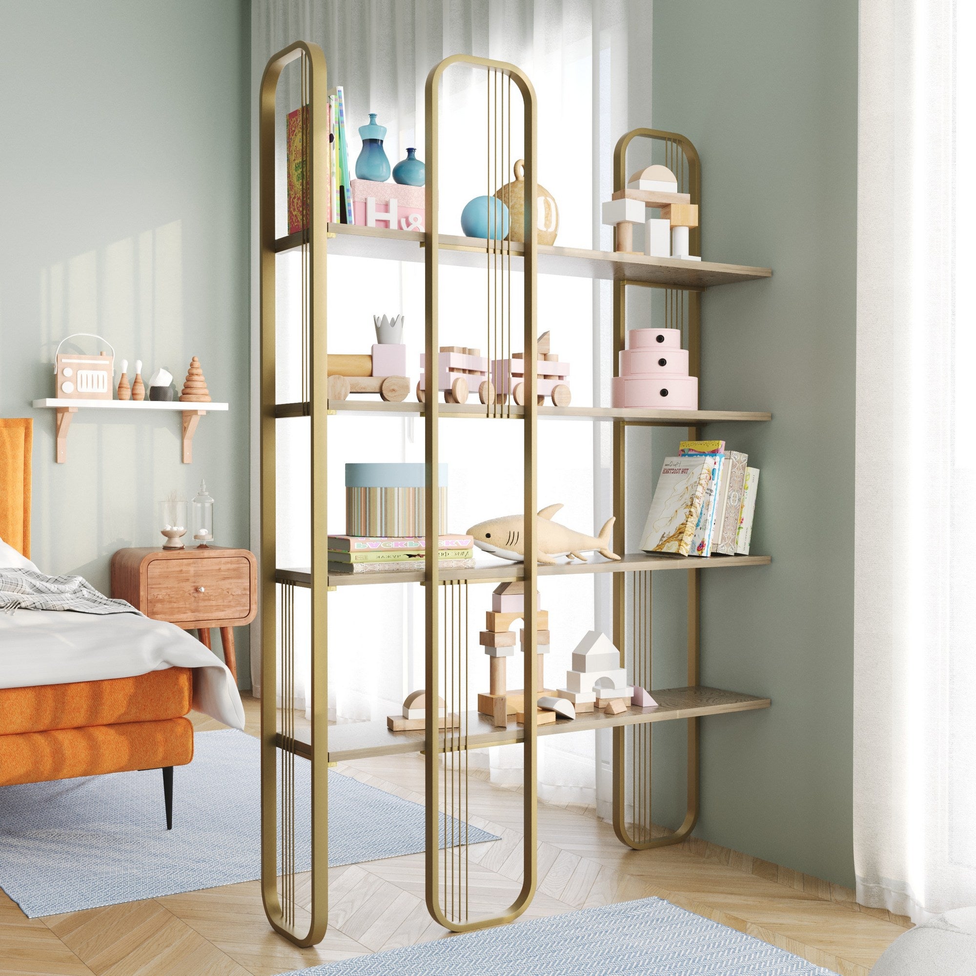 Estante Barroca Elegante, Amarela, 124 x 182 x 26 cm | Painel de Partículas 100% Revestido em Melamina e Estrutura de Metal | Capacidade de Carga de 80 kg, Design Elegante e Funcional