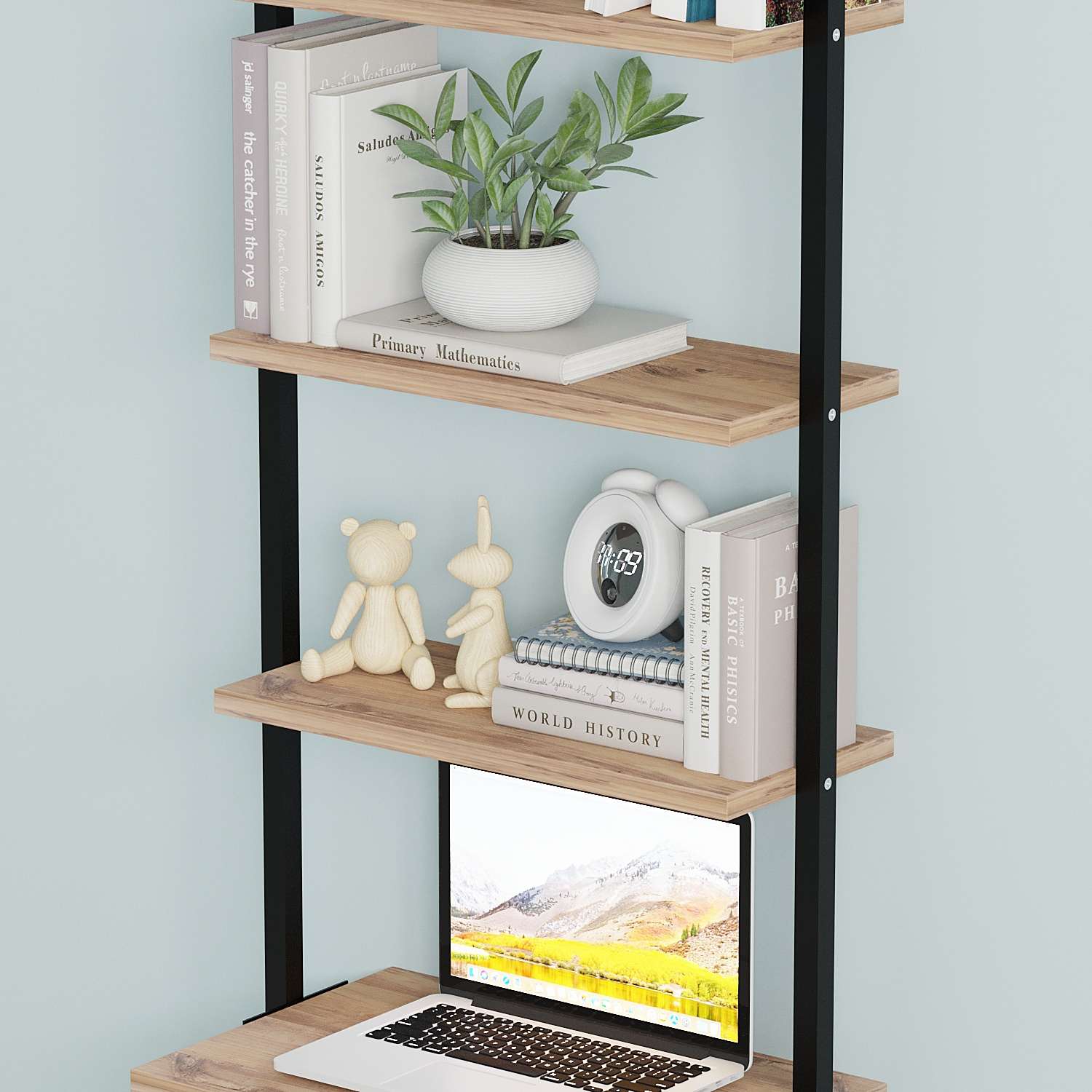 Prateleira de parede – 49cm x 120cm x 20cm – castanho e preto – metal e painel de partículas