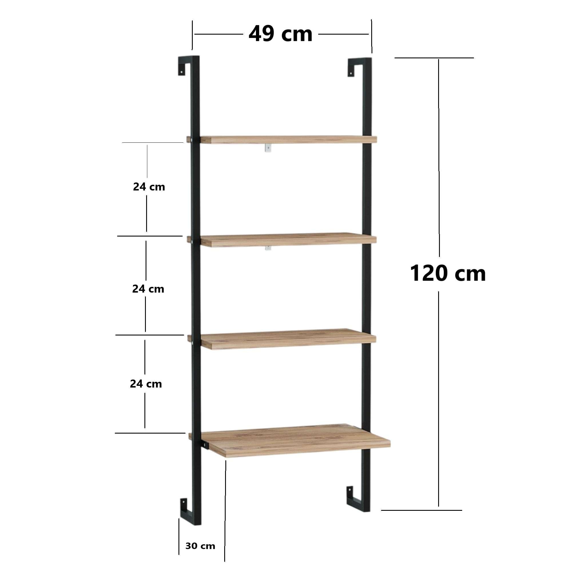 Prateleira de parede – 49cm x 120cm x 20cm – castanho e preto – metal e painel de partículas
