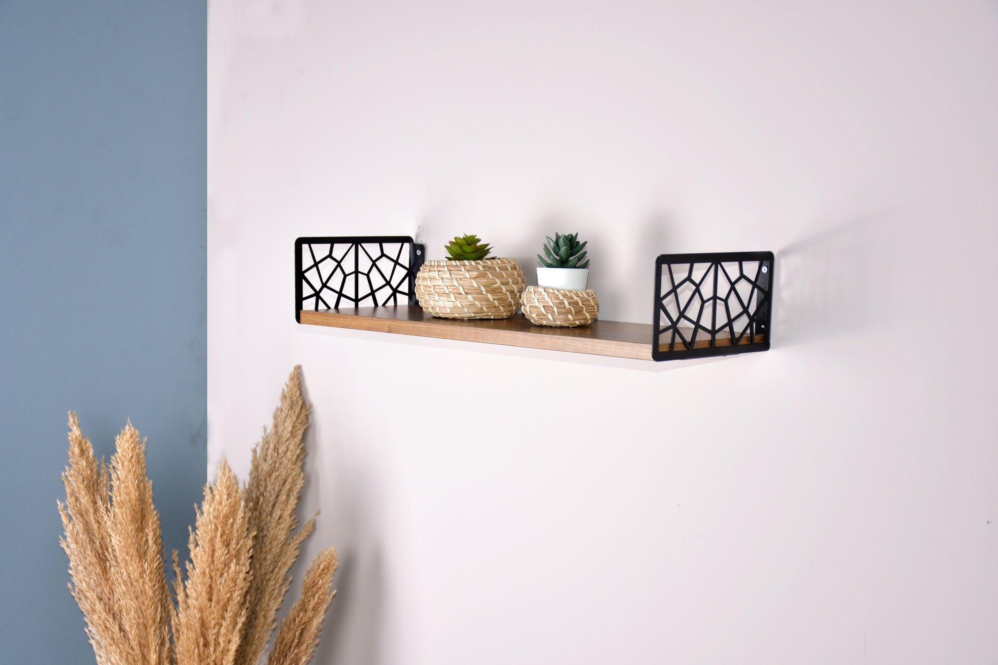 Prateleira de parede – 60 cm x 20 cm x 14 cm – Castanho e Preto – Painel de partículas e metal