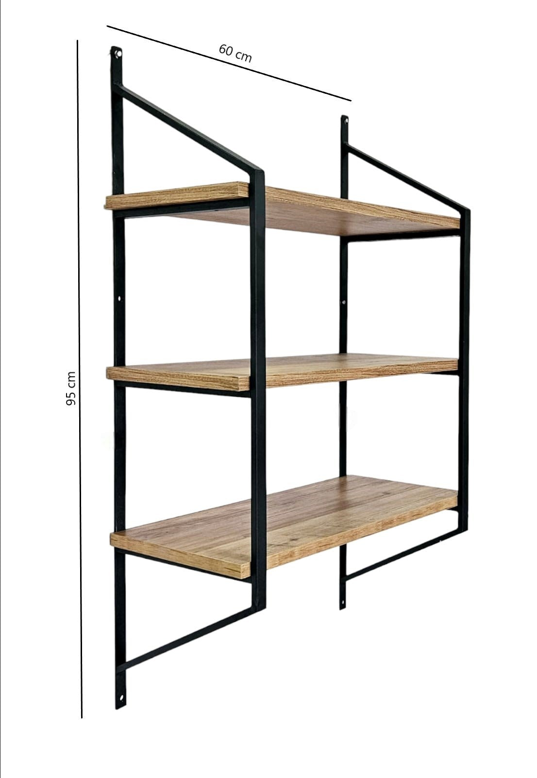 Prateleira de Parede – 60 cm x 95 cm x 28 cm – Preto e Pinho Atlântico – Painéis de Partículas e Metal