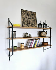 Prateleira de Parede – 120 cm x 95 cm x 28 cm – Preto e Pinho Atlântico – Painéis de Partículas