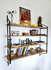 Prateleira de parede – 120 cm x 120 cm x 28 cm – Preto e Pinho Atlântico – Painéis de Partículas e Metal