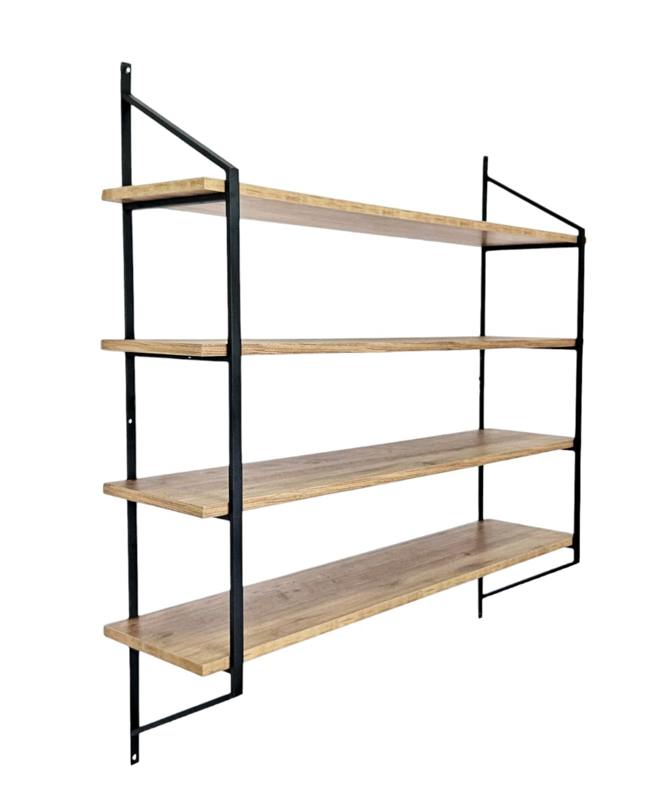 Prateleira de parede – 120 cm x 120 cm x 28 cm – Preto e Pinho Atlântico – Painéis de Partículas e Metal