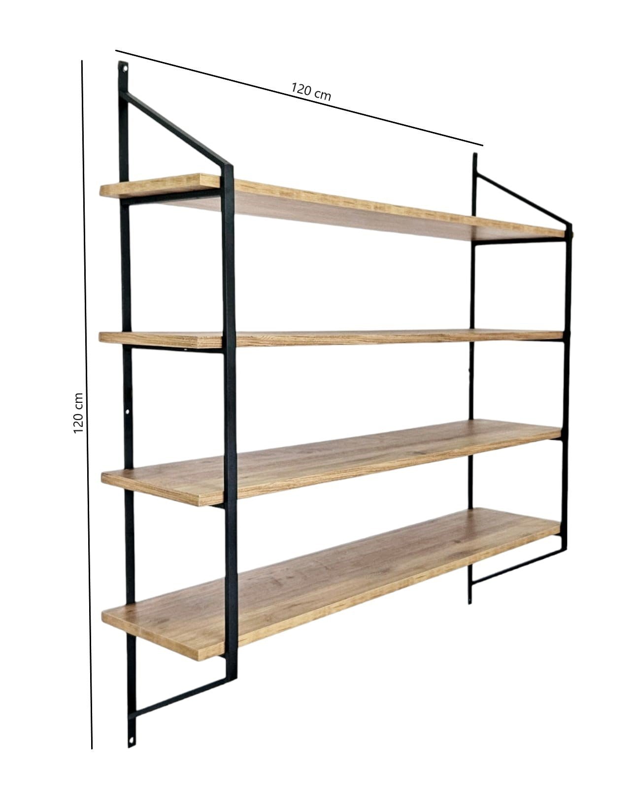 Prateleira de parede – 120 cm x 120 cm x 28 cm – Preto e Pinho Atlântico – Painéis de Partículas e Metal