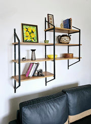 Prateleira de parede – 180cm x 120cm x 28cm – Preto e Pinho Atlântico – Metal