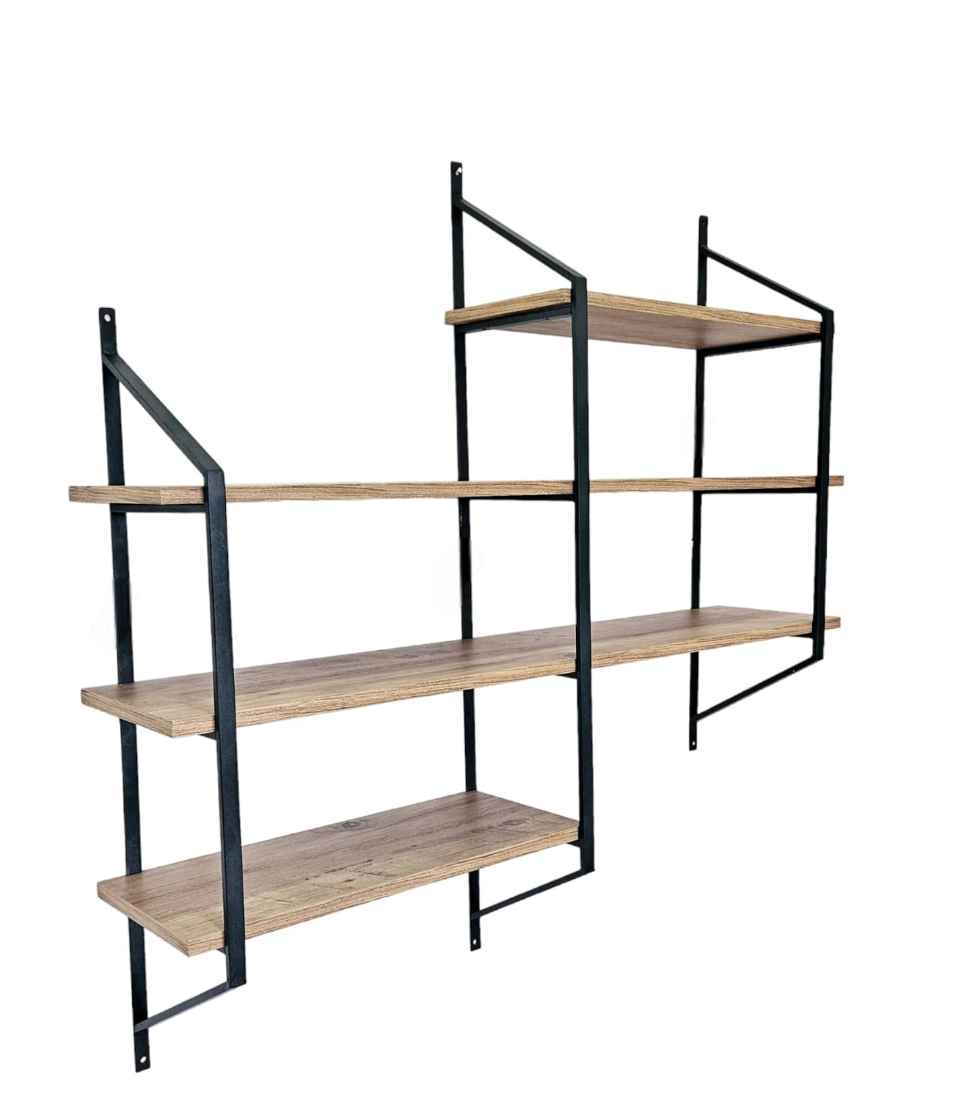 Prateleira de parede – 180cm x 120cm x 28cm – Preto e Pinho Atlântico – Metal