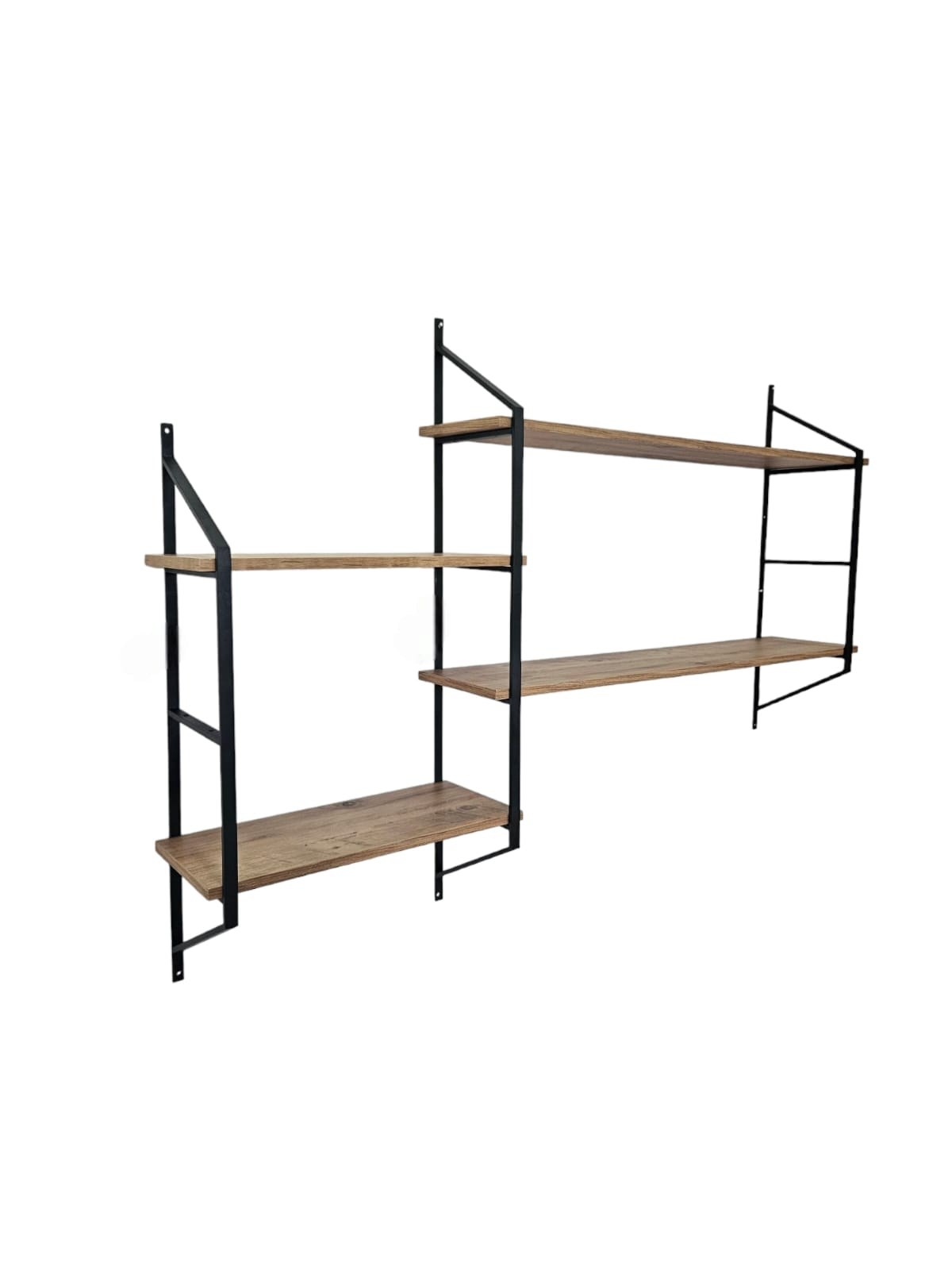 Prateleira de parede – 180cm x 120cm x 28cm – Preto e Pinho Atlântico – Metal