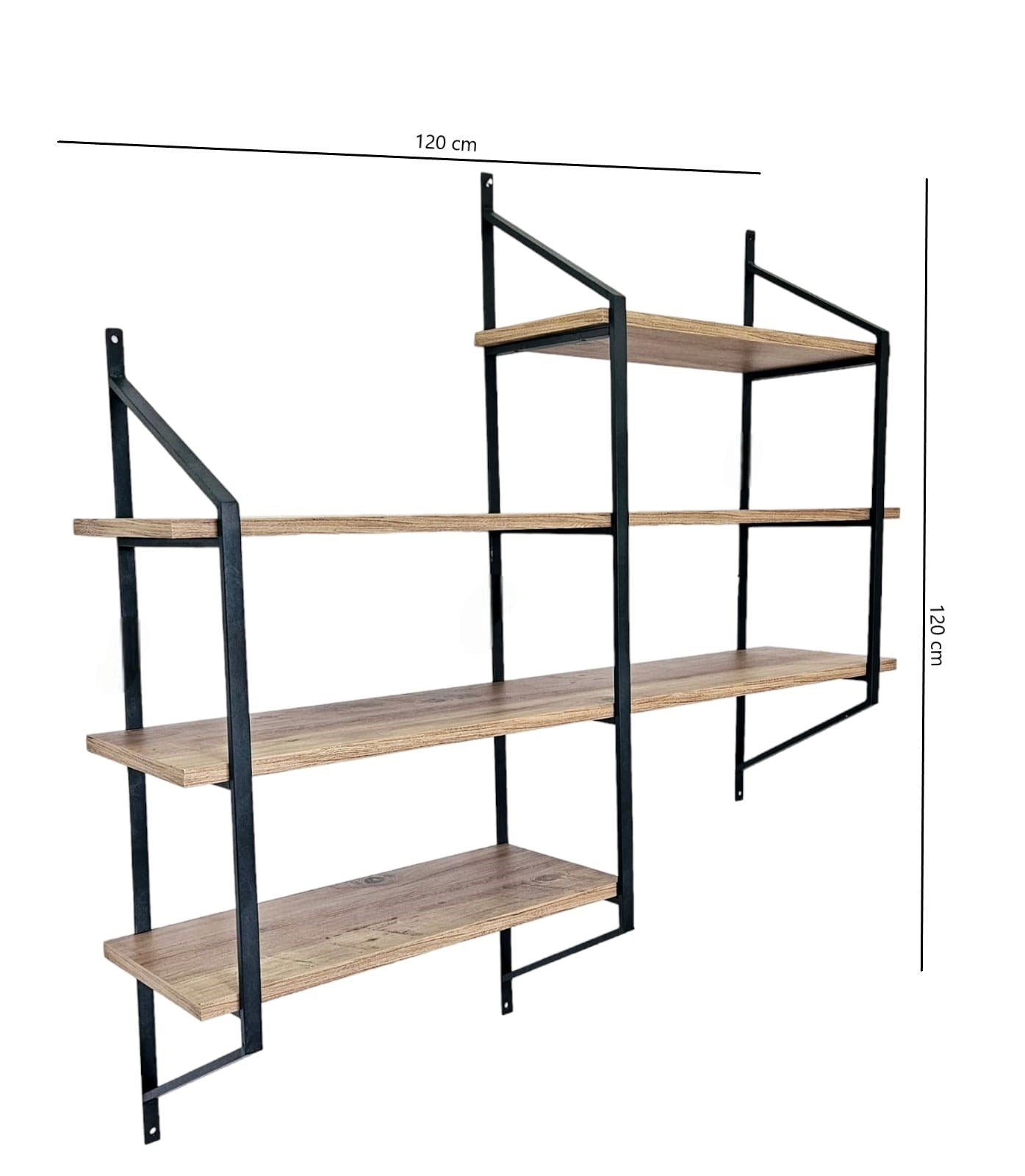 Prateleira de parede – 180cm x 120cm x 28cm – Preto e Pinho Atlântico – Metal