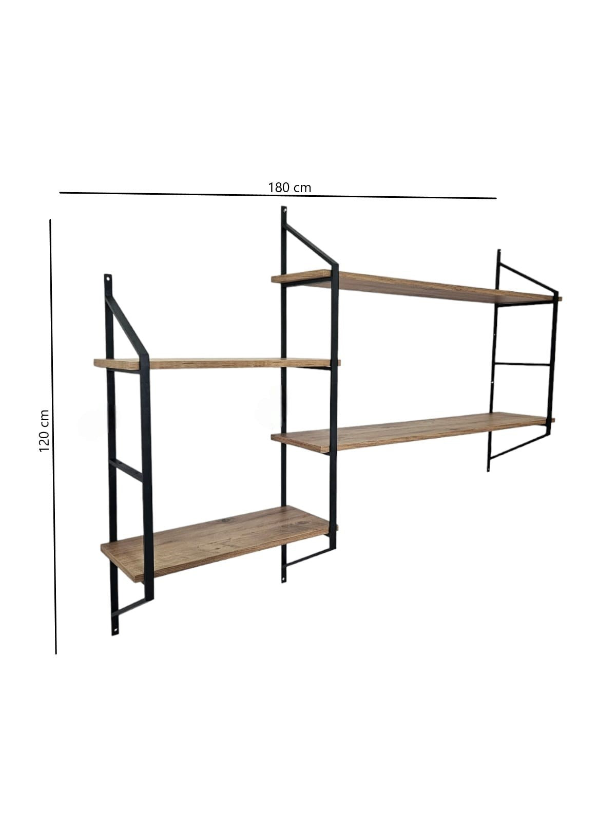 Prateleira de parede – 180cm x 120cm x 28cm – Preto e Pinho Atlântico – Metal