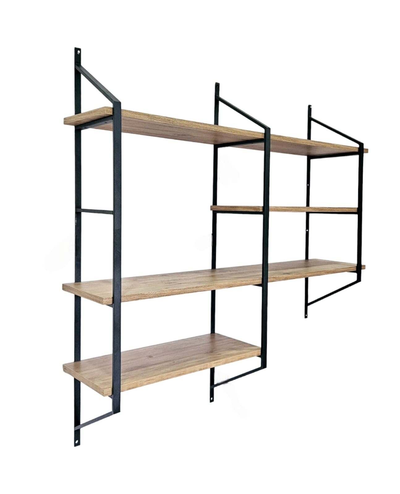 Prateleira de parede – 120 cm x 120 cm x 28 cm – Preto e Pinho Atlântico – Metal e Painel de Partículas