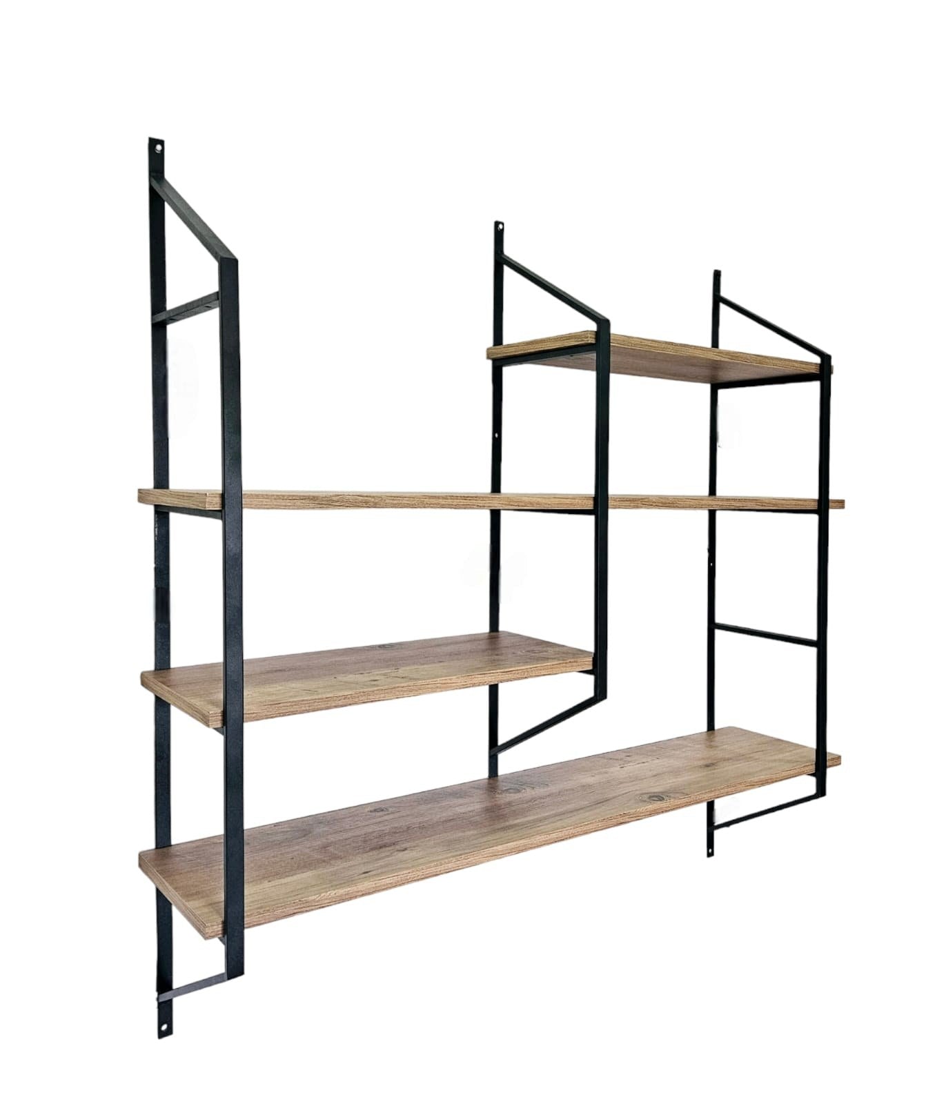 Prateleira de parede – 120 cm x 120 cm x 28 cm – Preto e Pinho Atlântico – Metal e Painel de Partículas