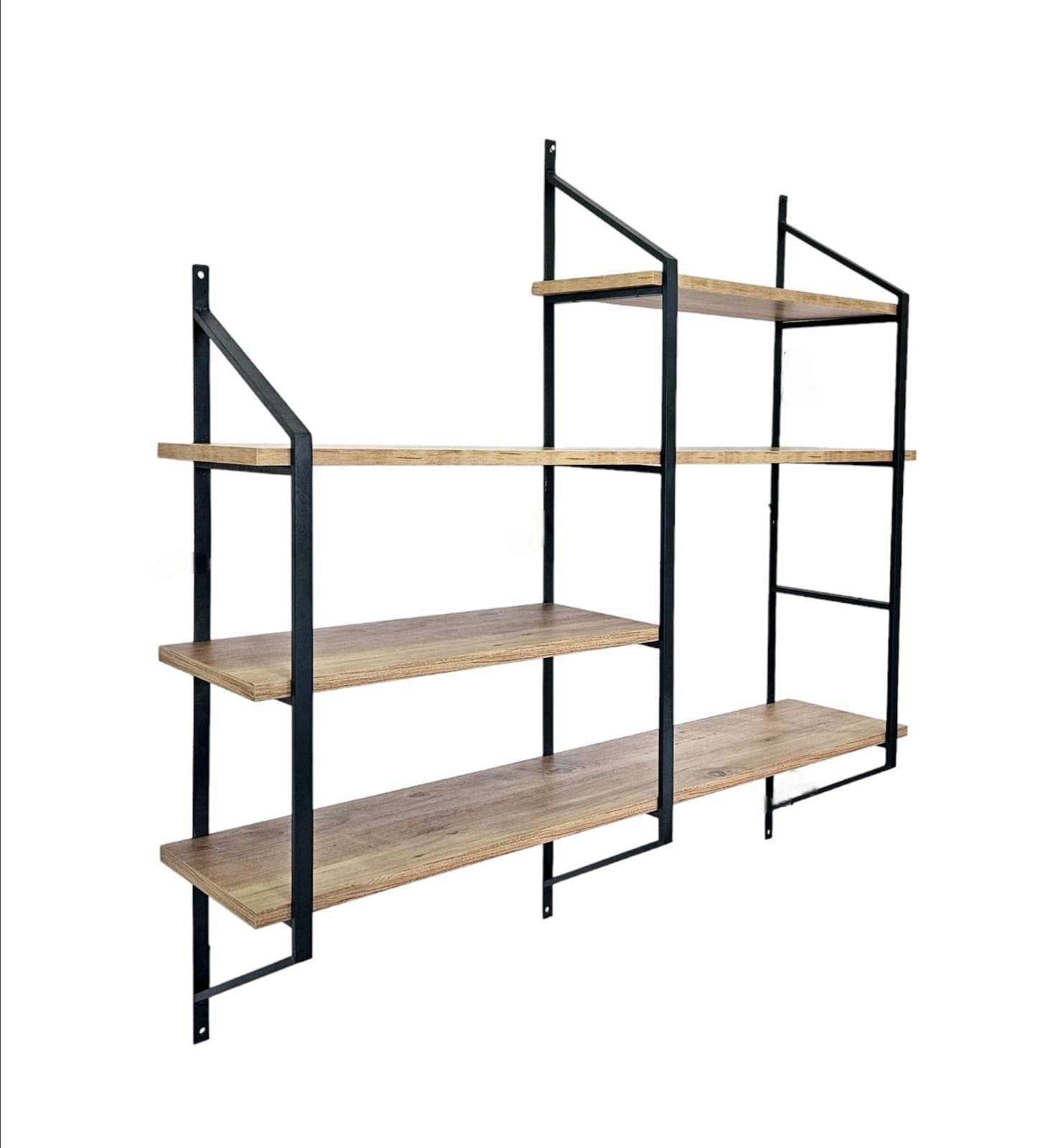 Prateleira de parede – 120 cm x 120 cm x 28 cm – Preto e Pinho Atlântico – Metal e Painel de Partículas