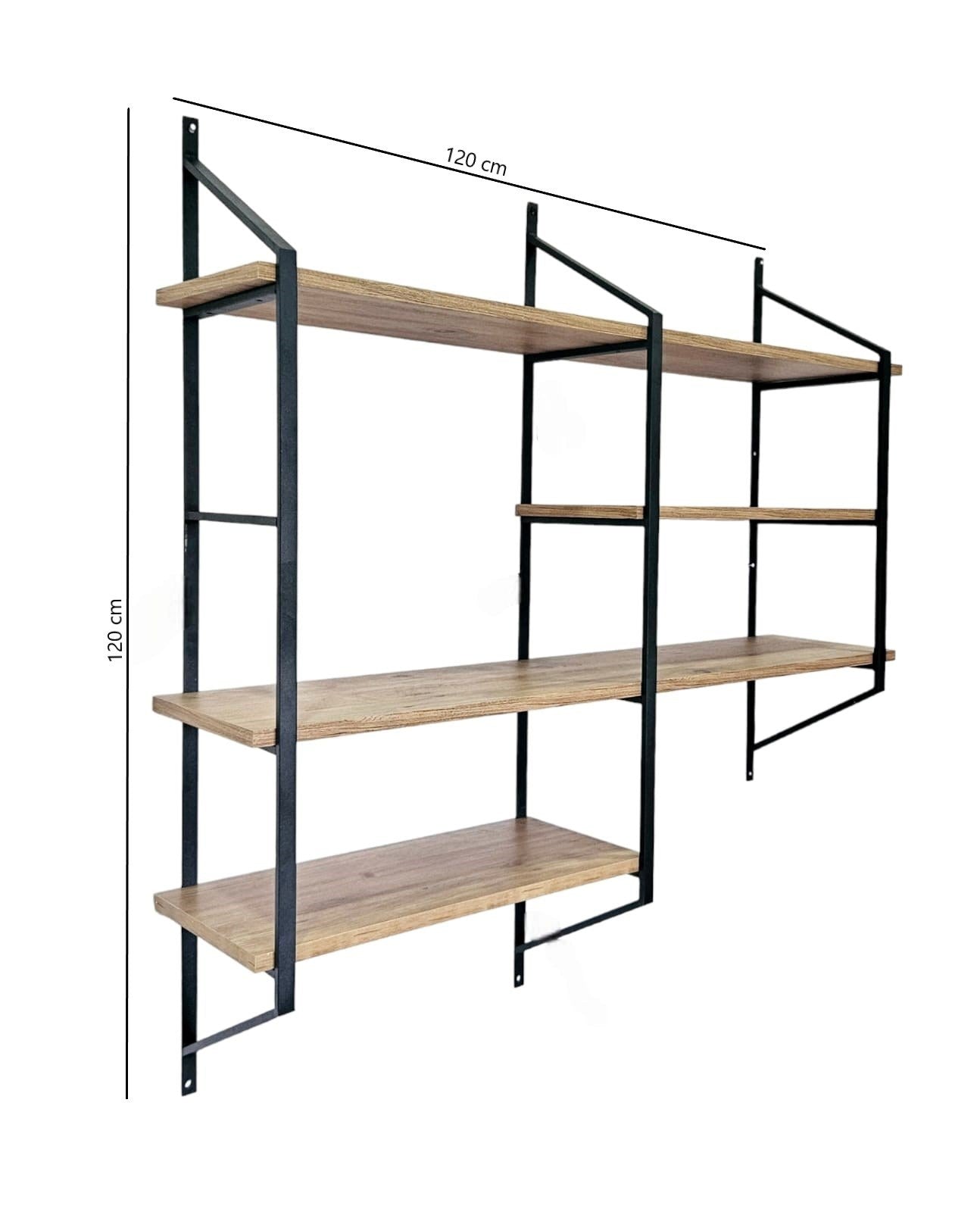 Prateleira de parede – 120 cm x 120 cm x 28 cm – Preto e Pinho Atlântico – Metal e Painel de Partículas