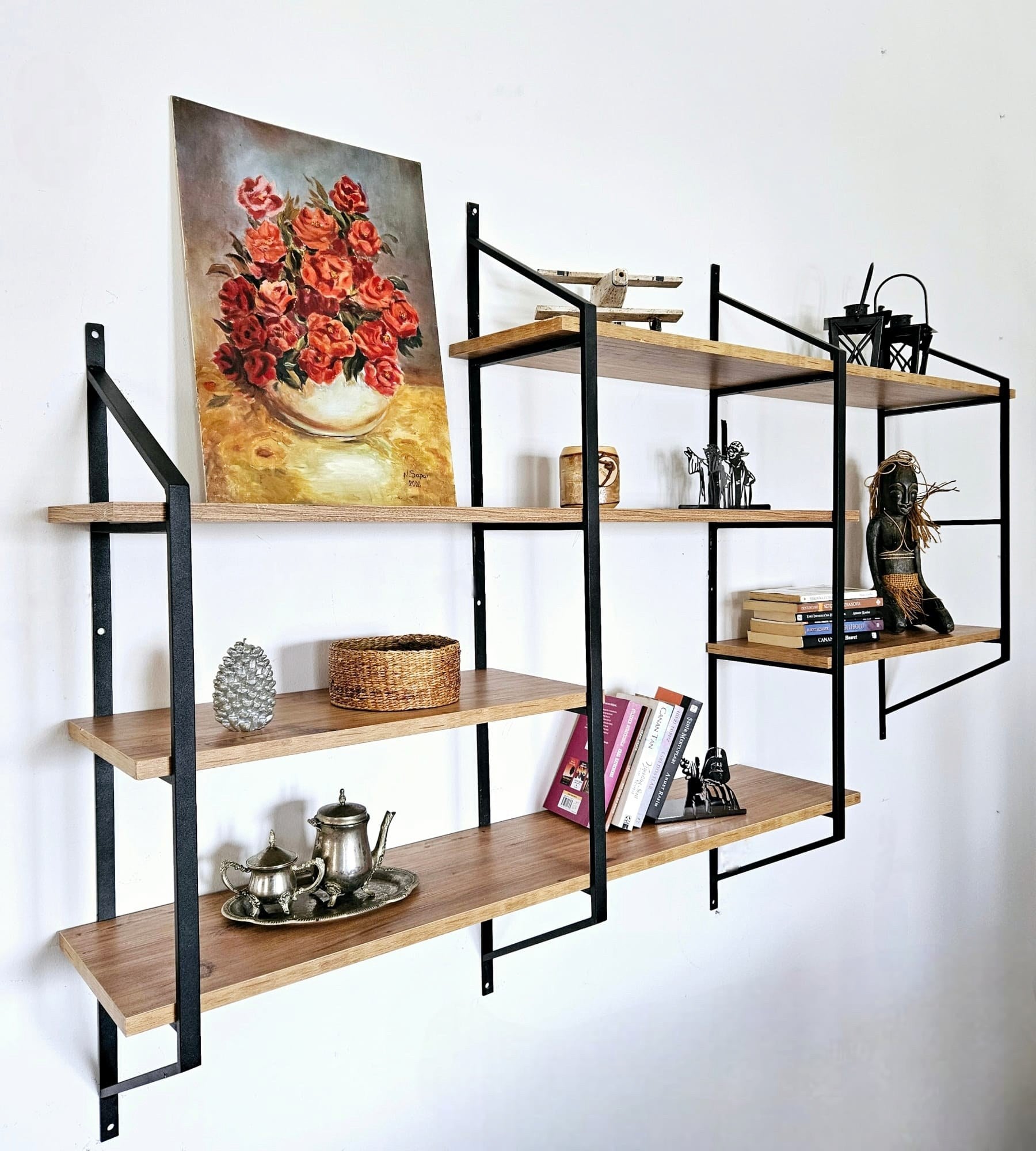 Prateleira de parede – 180cm x 120cm x 28cm – Preto e Pinho Atlântico