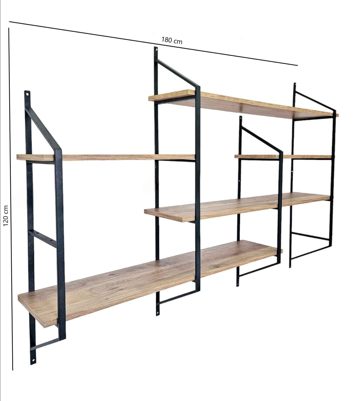 Prateleira de parede – 180cm x 120cm x 28cm – Preto e Pinho Atlântico