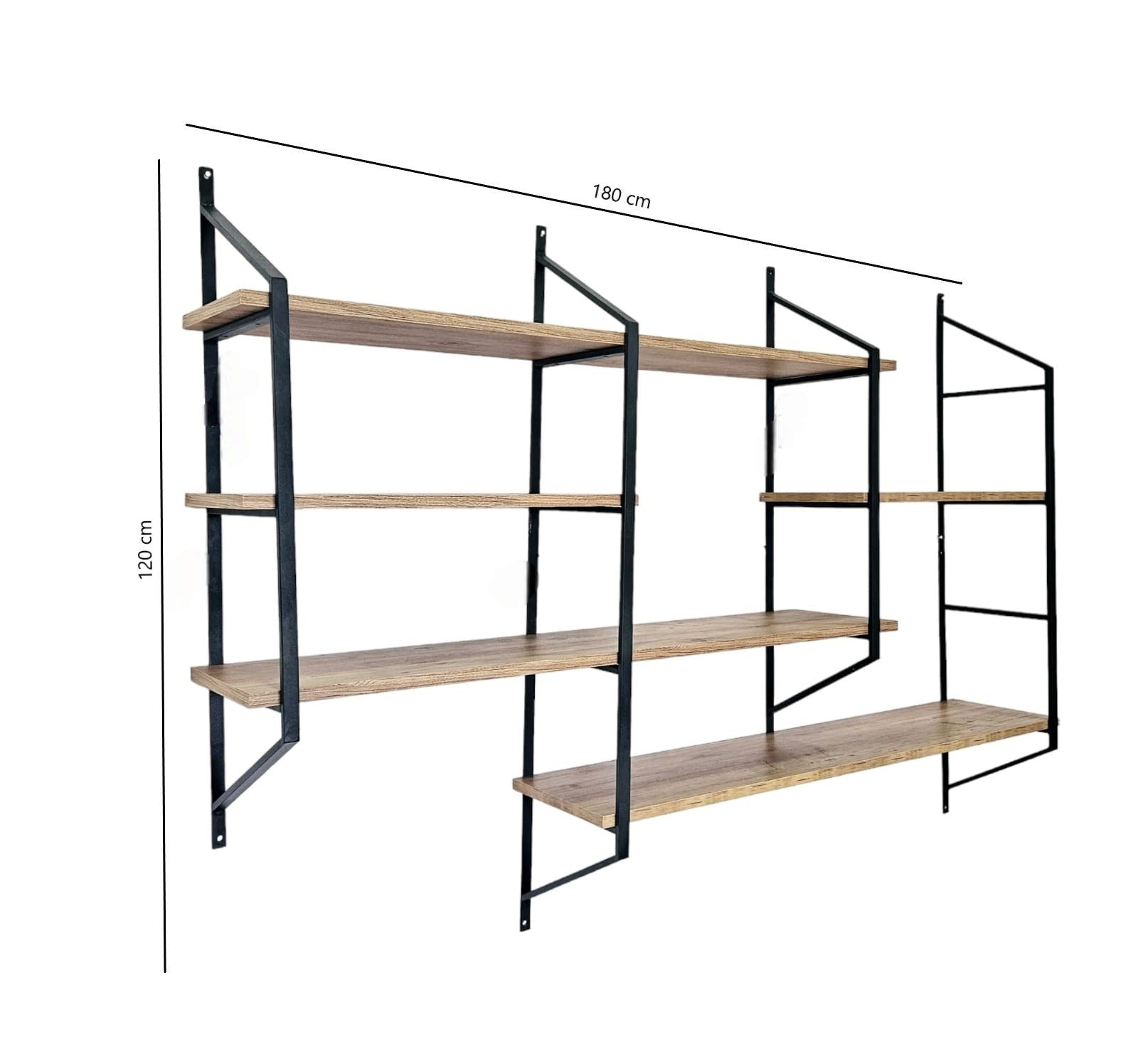 Prateleira de parede – 180cm x 120cm x 28cm – Preto e Pinho Atlântico