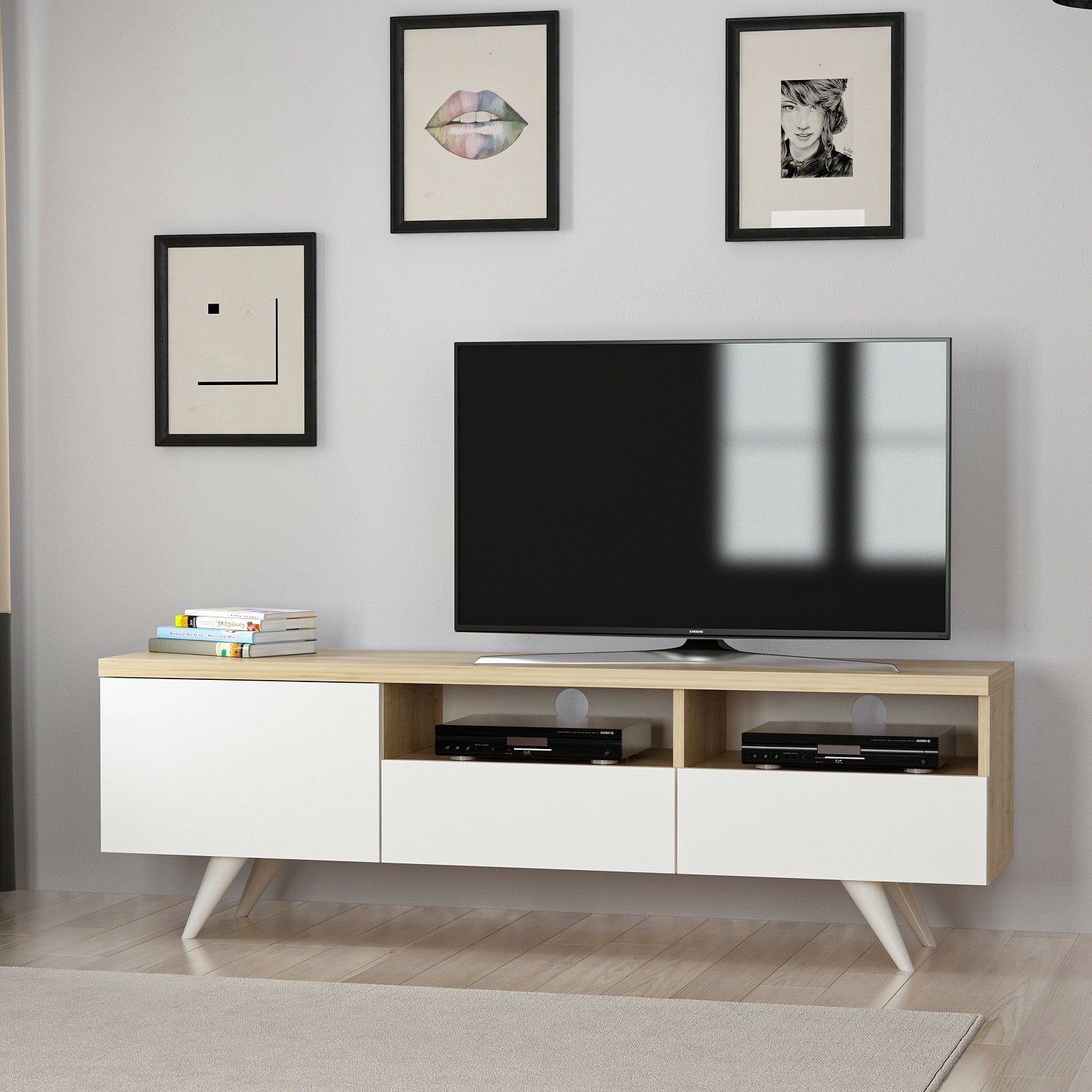 Móvel de TV – 150 cm x 46 cm x 35 cm – Carvalho e Branco – Aglomerado de partículas