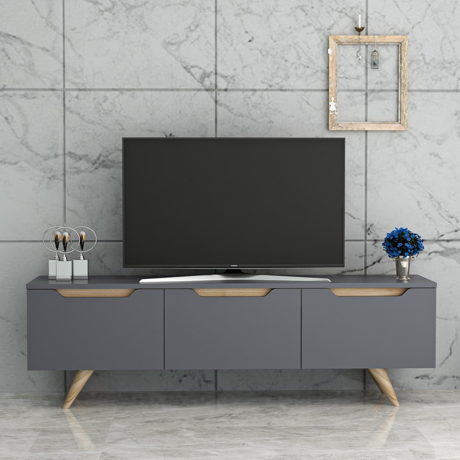 Móvel de TV – 150cm x 44cm x 35cm – Antracite e Carvalho – Painel de partículas