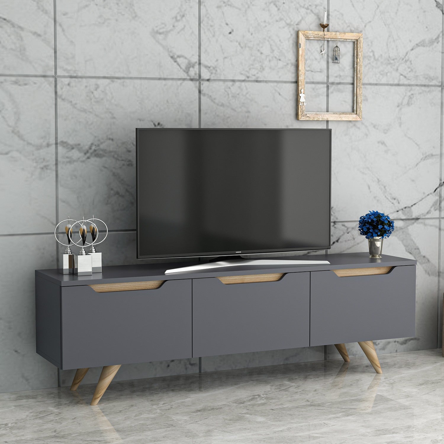 Móvel de TV – 150cm x 44cm x 35cm – Antracite e Carvalho – Painel de partículas