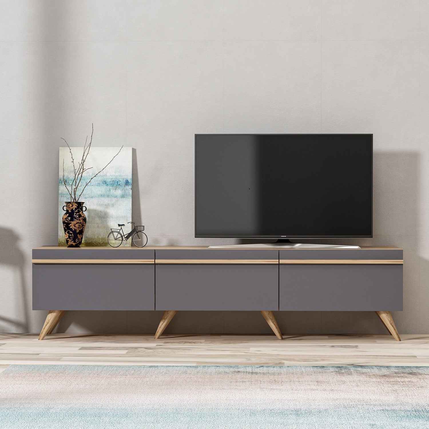 Móvel de TV escandinavo – 180 x 42 x 35 cm – Antracite – Painéis de partículas revestidos a melamina