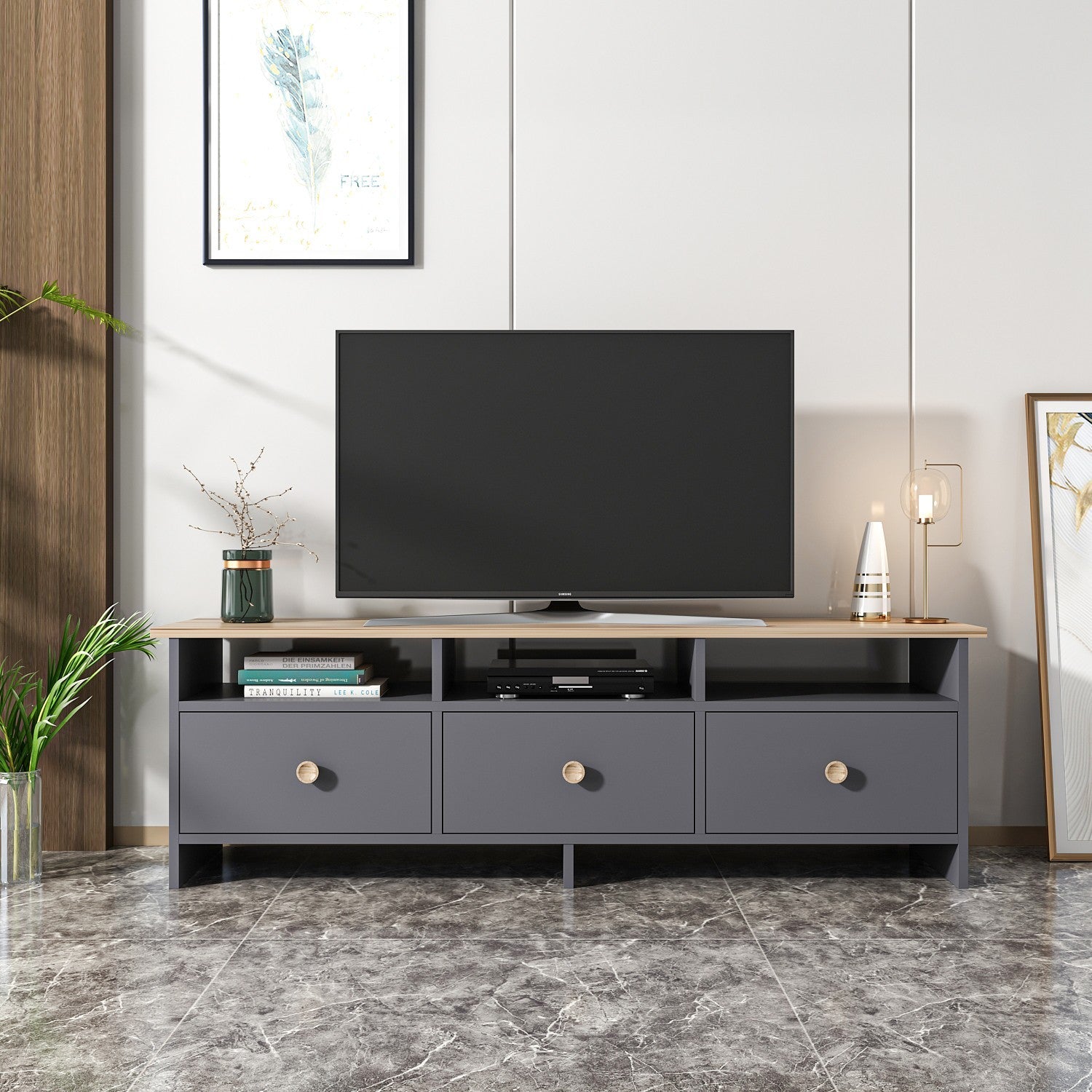Móvel de TV – 150 cm x 47 cm x 36 cm – Antracite e Carvalho – Painel de Partículas