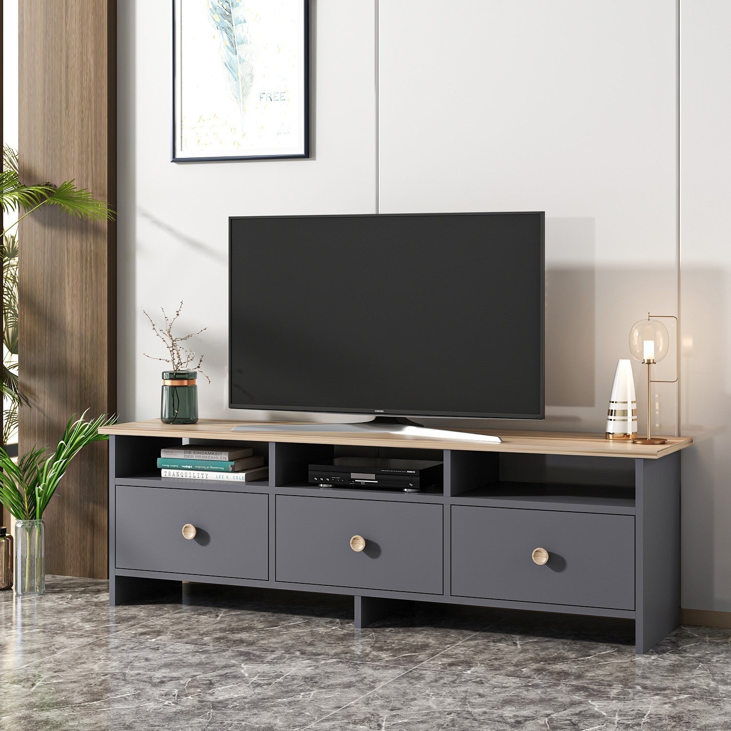 Móvel de TV – 150 cm x 47 cm x 36 cm – Antracite e Carvalho – Painel de Partículas