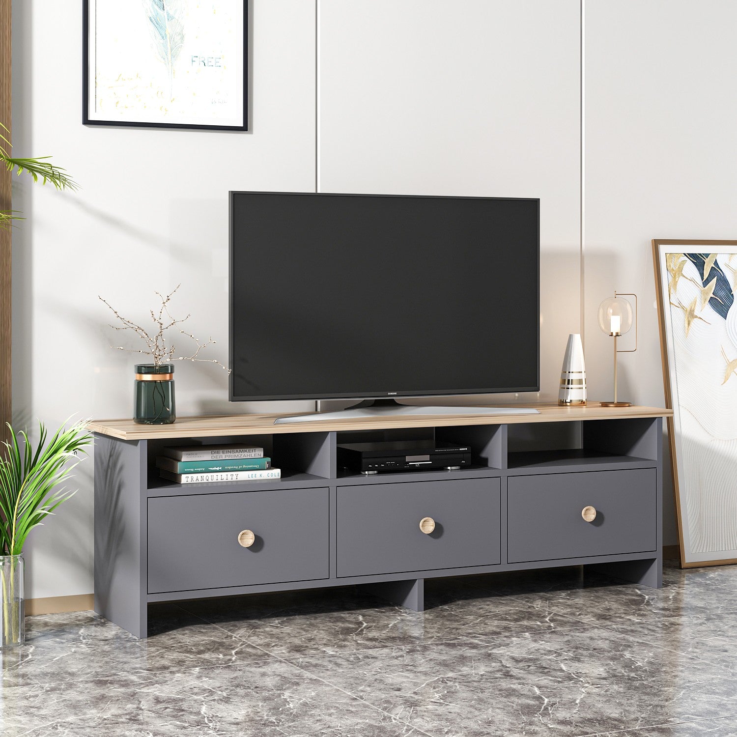 Móvel de TV – 150 cm x 47 cm x 36 cm – Antracite e Carvalho – Painel de Partículas