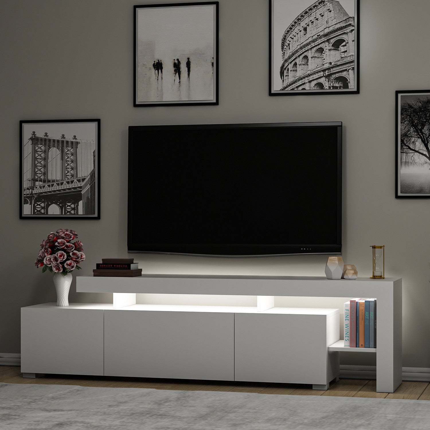 Móvel de TV – 192 cm – Branco – Painéis de partículas revestidos a melamina
