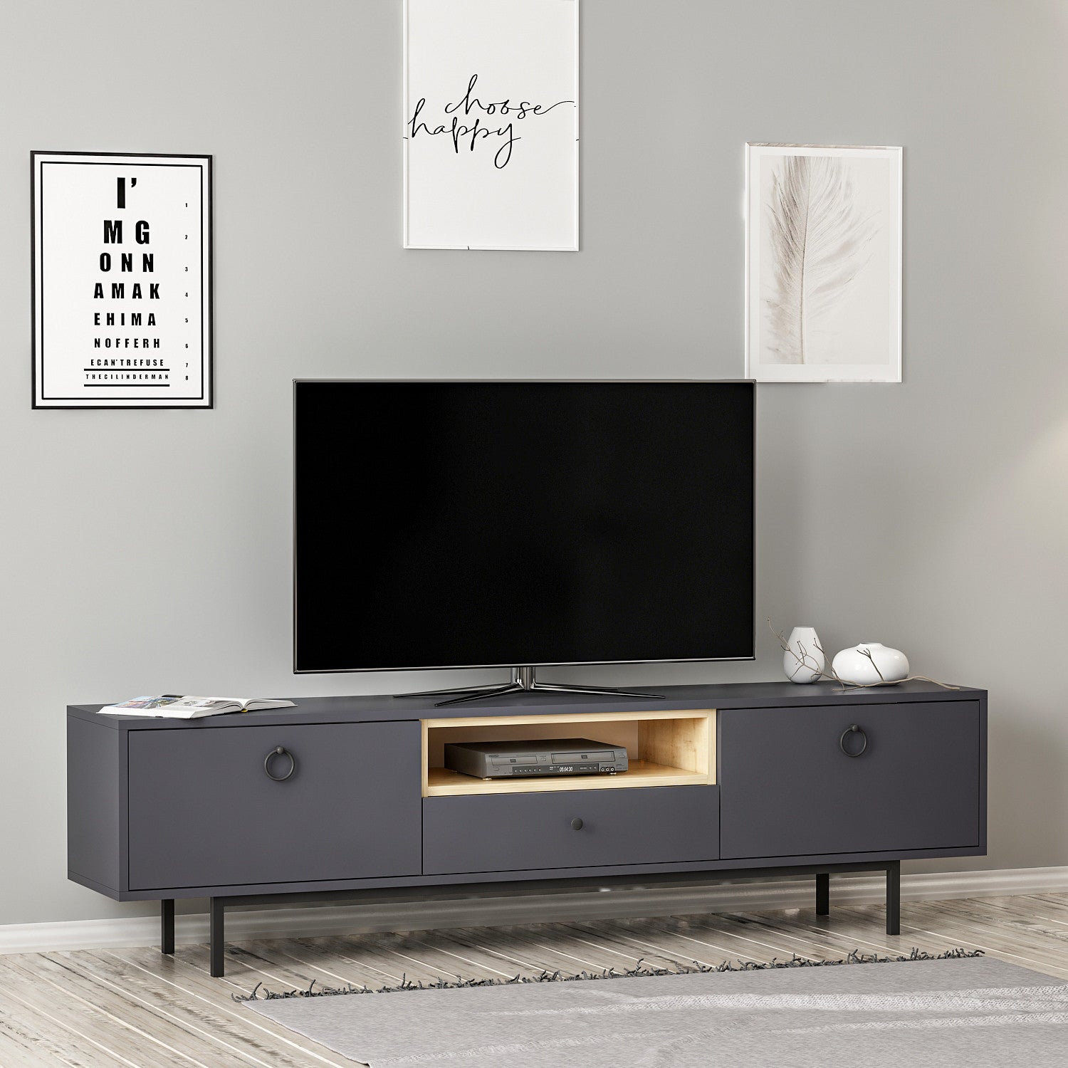 Móvel de TV – 180cm – Antracite – Painel de partículas revestido a melamina