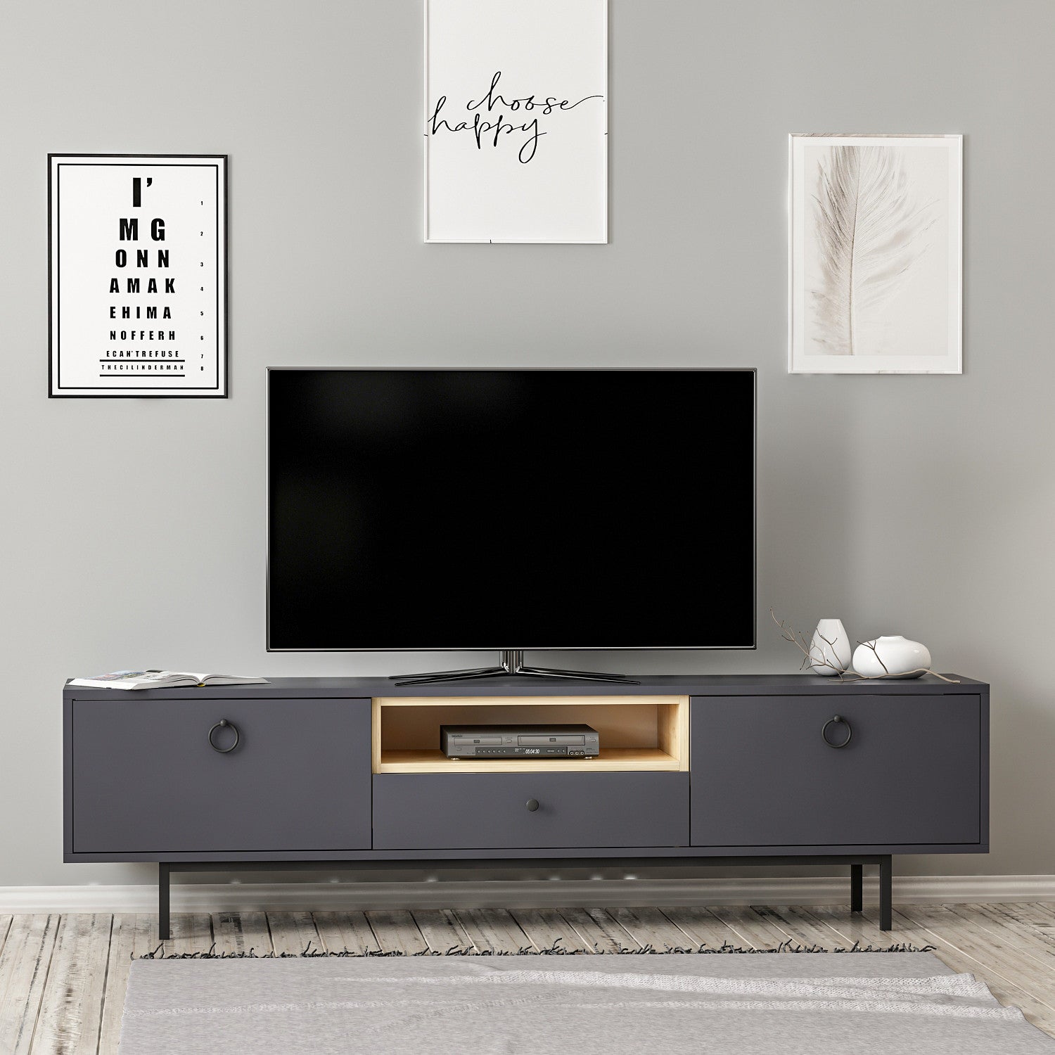 Móvel de TV – 180cm – Antracite – Painel de partículas revestido a melamina