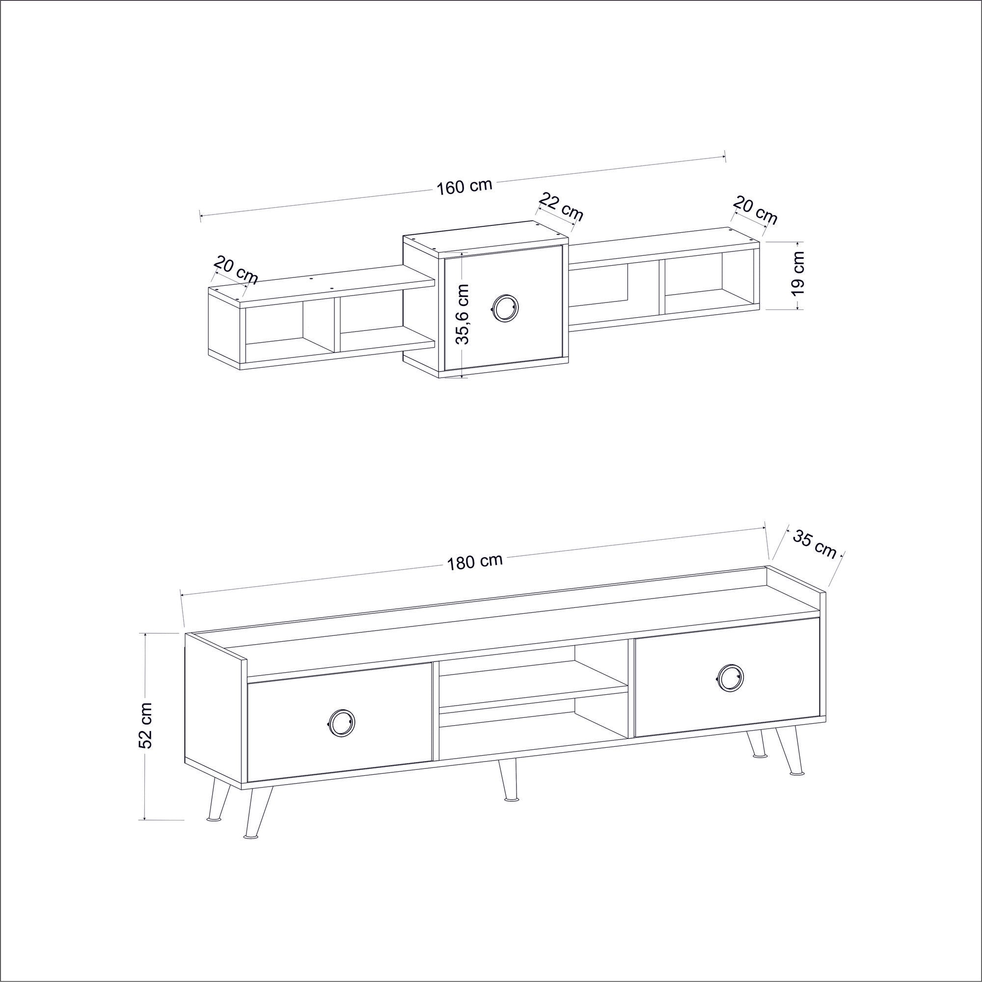 Móvel de TV – 180cm x 52cm x 35cm – Mármore – Painéis de partículas revestidos a melamina
