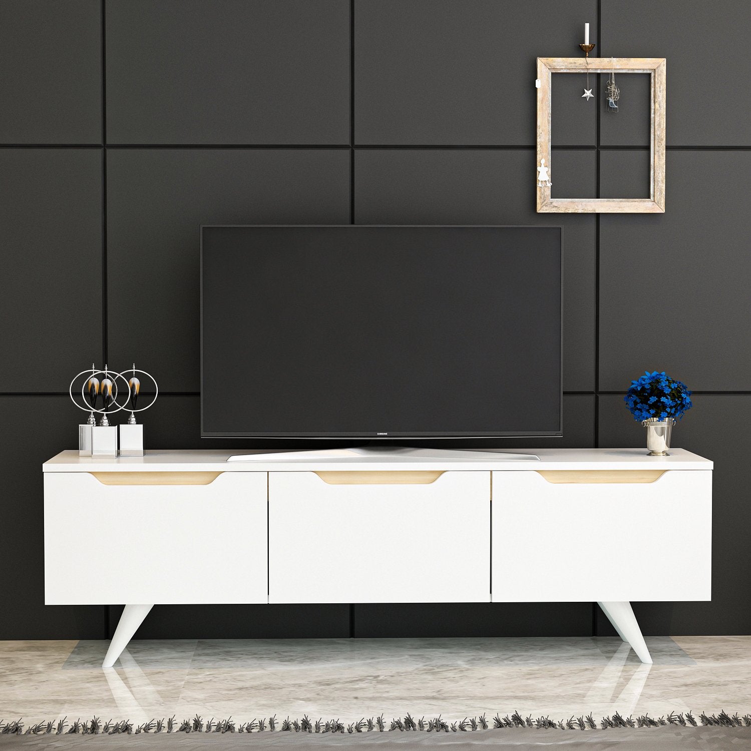 Móvel de TV – 150 cm x 44 cm x 35 cm – Branco e Carvalho – Painel de Partículas