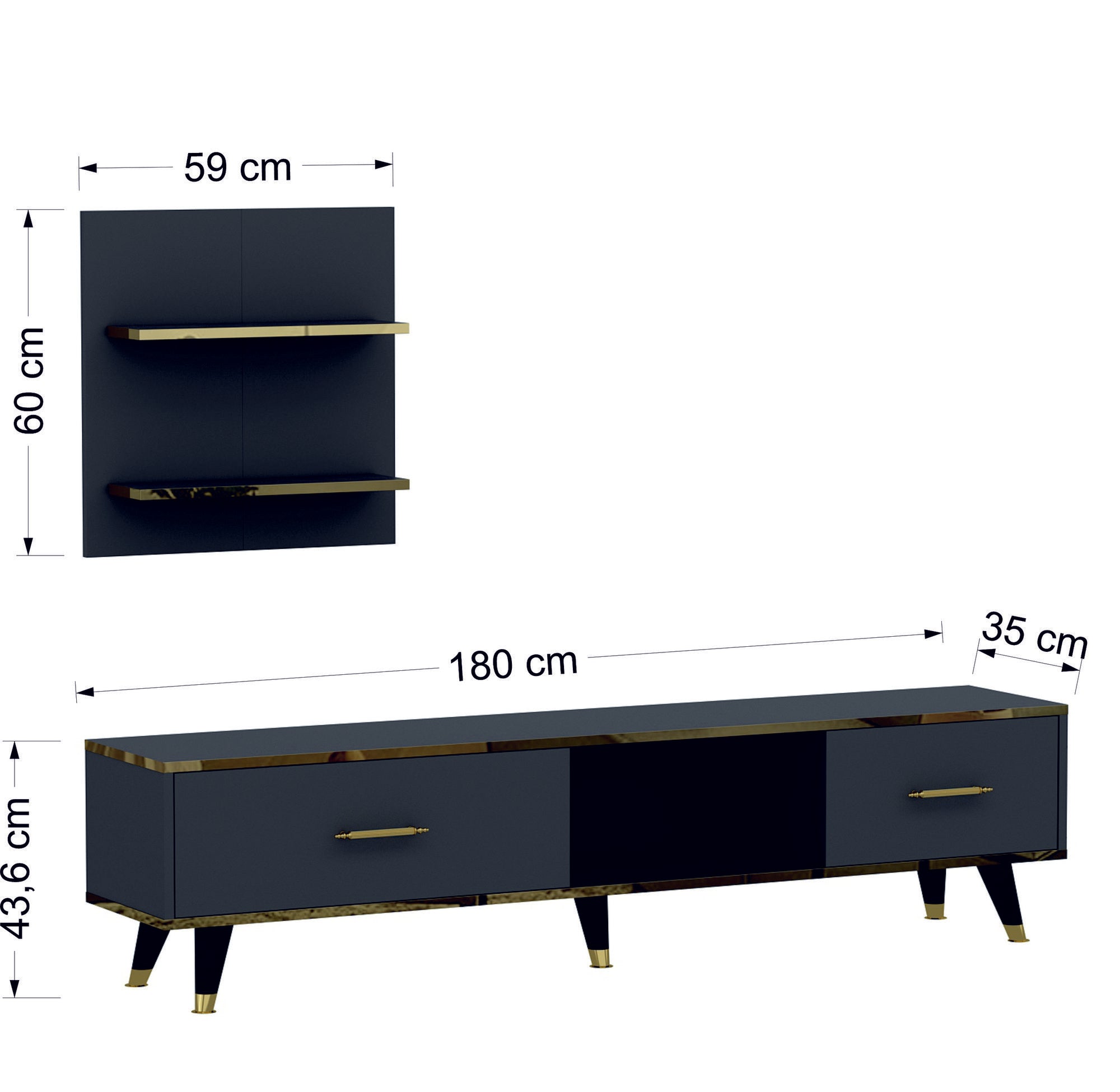 Móvel de TV – 180 cm x 43,6 cm x 35 cm – Cor antracite – Material em painel de partículas revestido a melamina