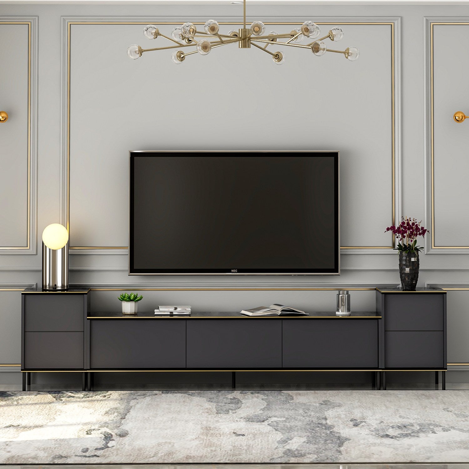 Móvel de TV – 180 cm largura, 45,2 cm altura, 35 cm profundidade – Antracite – Melamina
