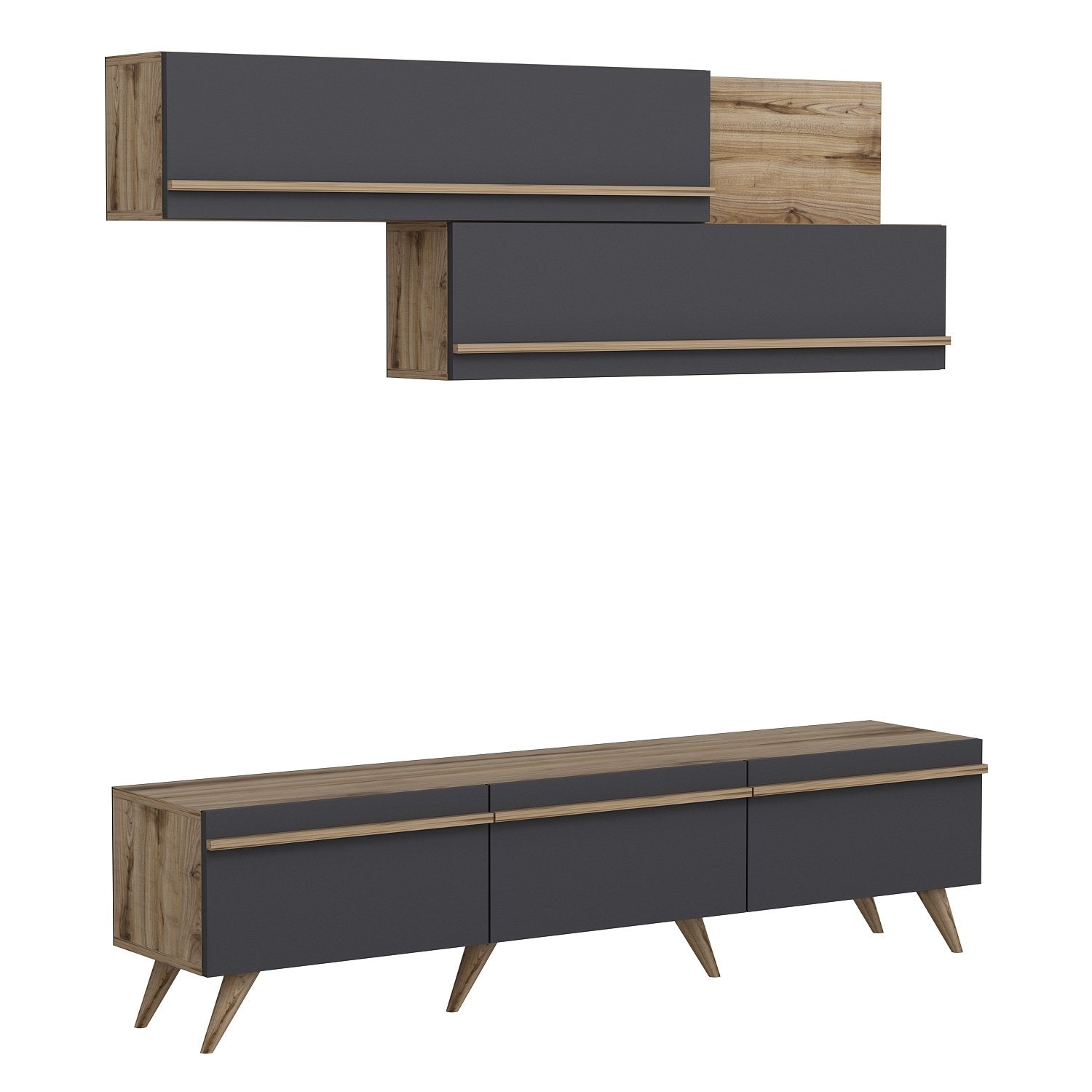 Móvel de TV – 180 cm x 42 cm x 35 cm – Antracite e Nogueira – Painéis de partículas revestidos a melamina