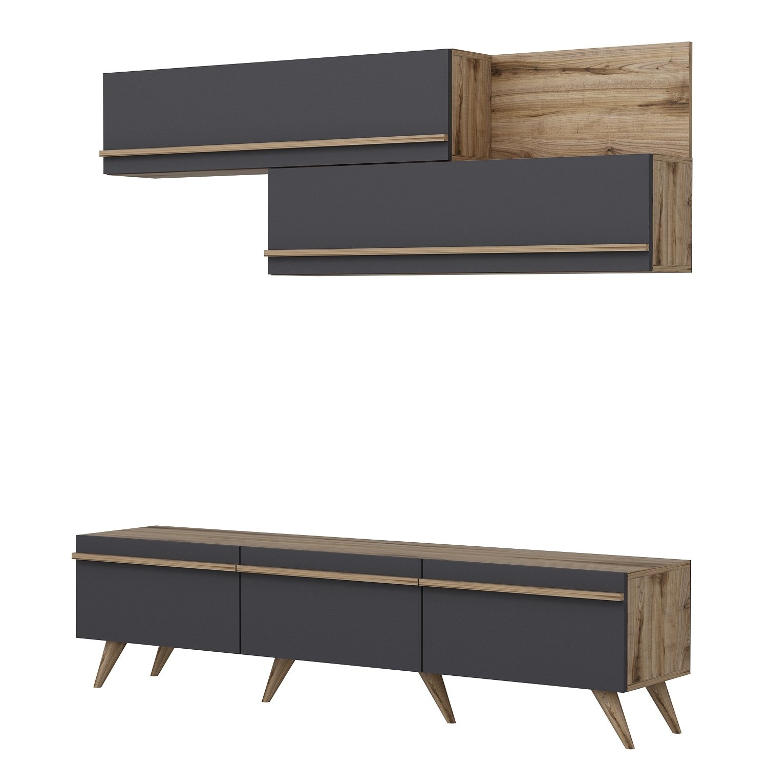 Móvel de TV – 180 cm x 42 cm x 35 cm – Antracite e Nogueira – Painéis de partículas revestidos a melamina