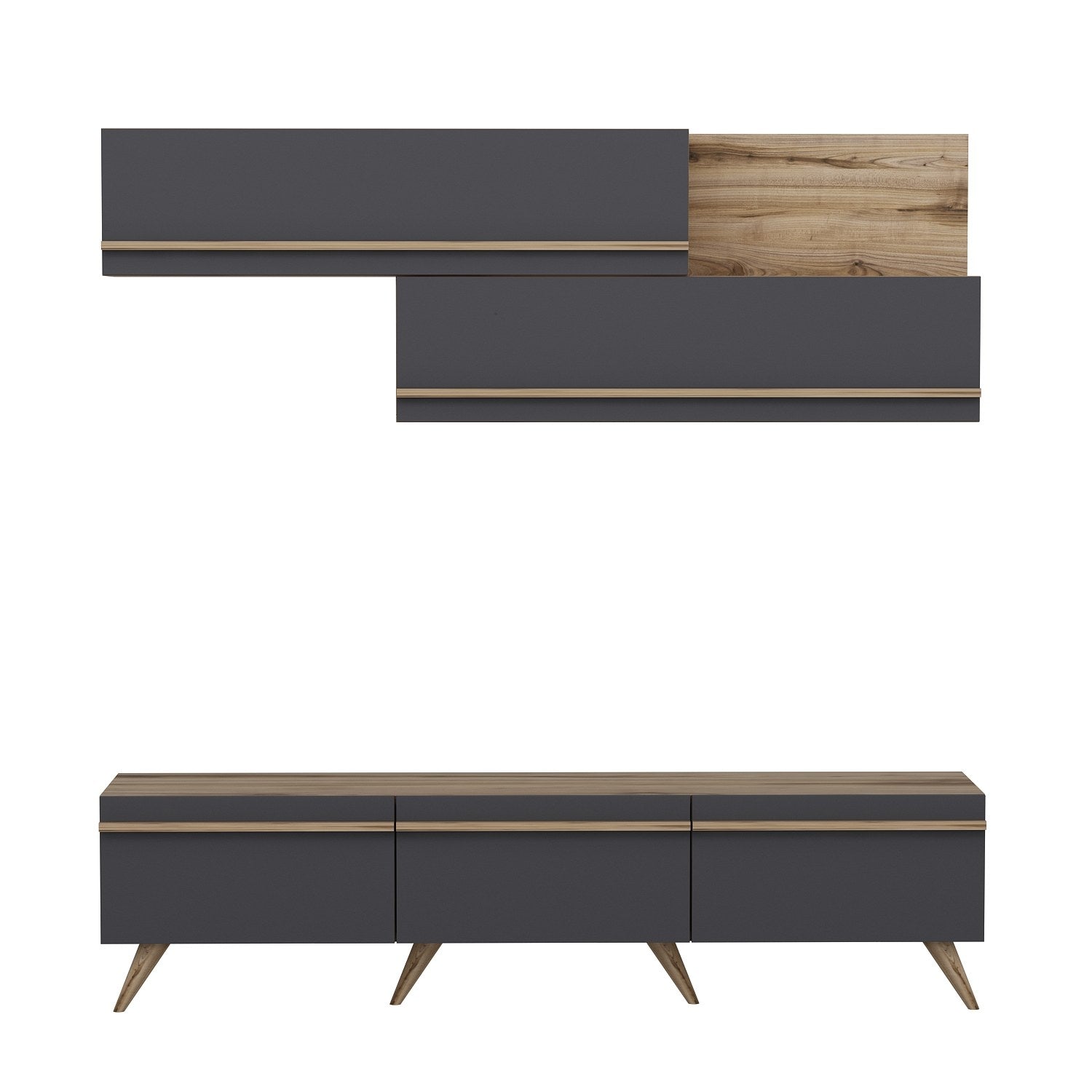 Móvel de TV – 180 cm x 42 cm x 35 cm – Antracite e Nogueira – Painéis de partículas revestidos a melamina
