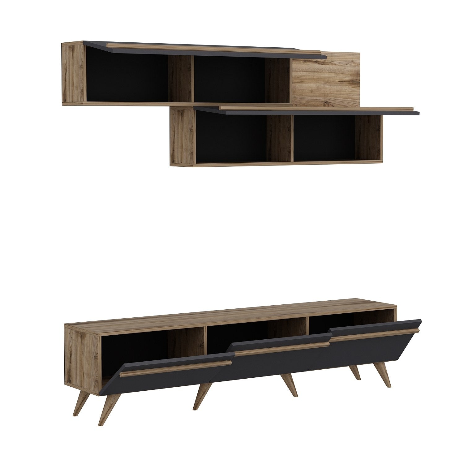 Móvel de TV – 180 cm x 42 cm x 35 cm – Antracite e Nogueira – Painéis de partículas revestidos a melamina
