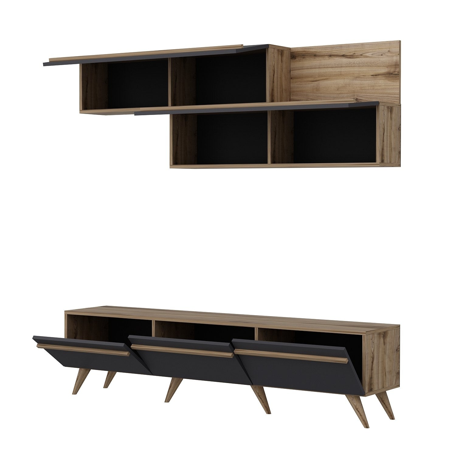 Móvel de TV – 180 cm x 42 cm x 35 cm – Antracite e Nogueira – Painéis de partículas revestidos a melamina