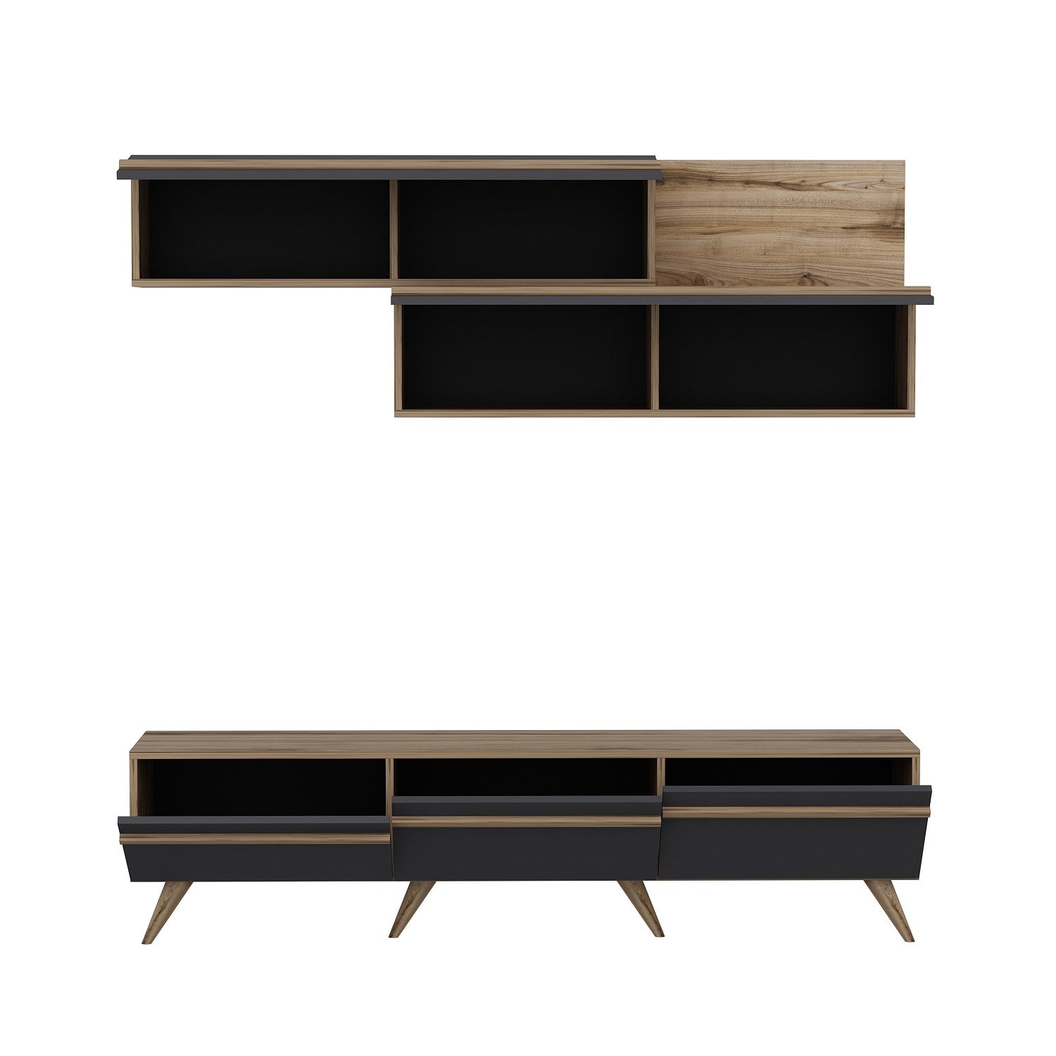 Móvel de TV – 180 cm x 42 cm x 35 cm – Antracite e Nogueira – Painéis de partículas revestidos a melamina