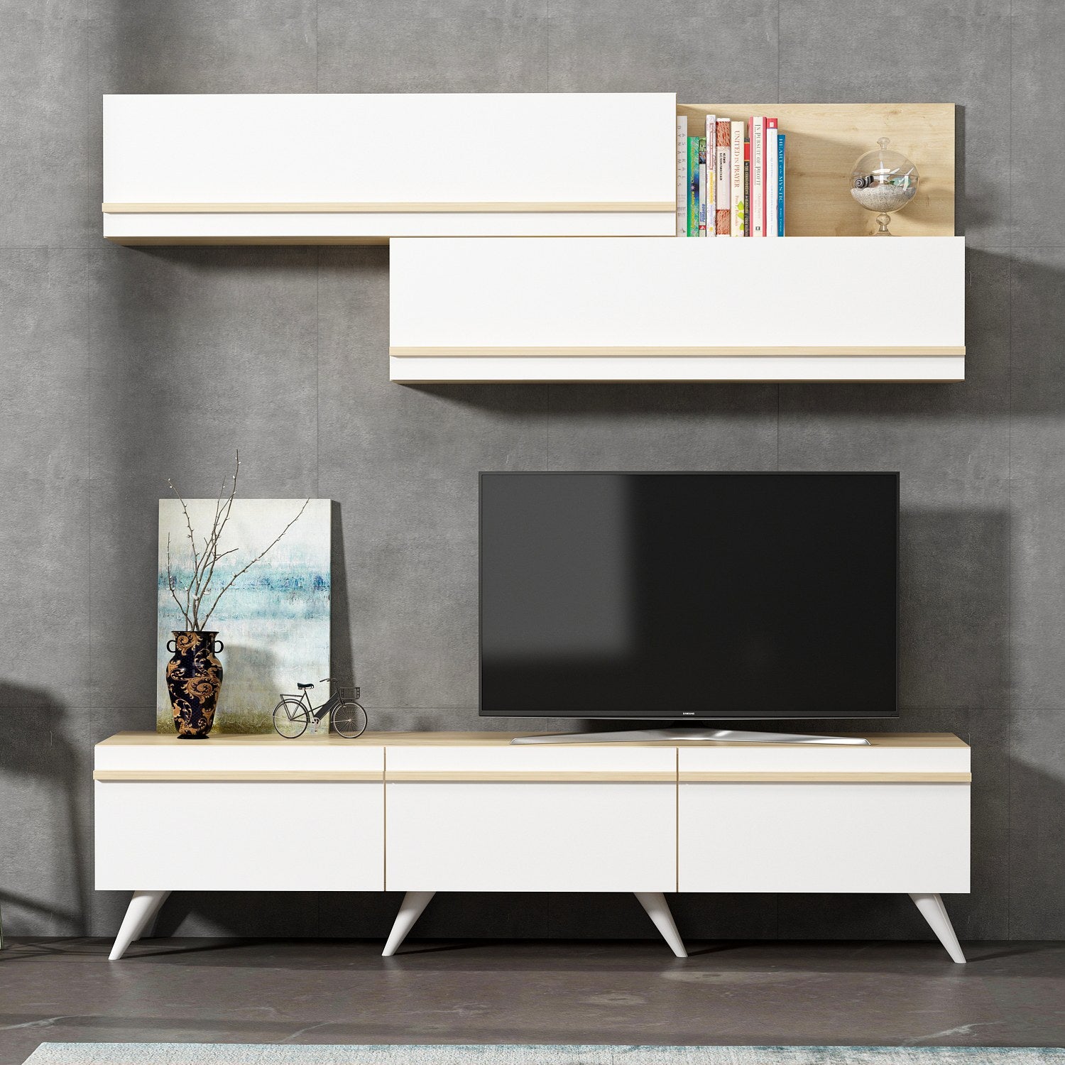 Móvel de TV – 180 cm x 42 cm x 35 cm – Branco e Safira – Painel de Partículas