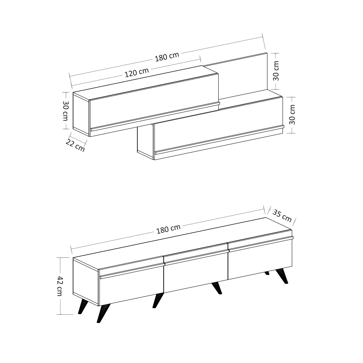 Móvel de TV – 180 cm x 42 cm x 35 cm – Branco e Safira – Painel de Partículas