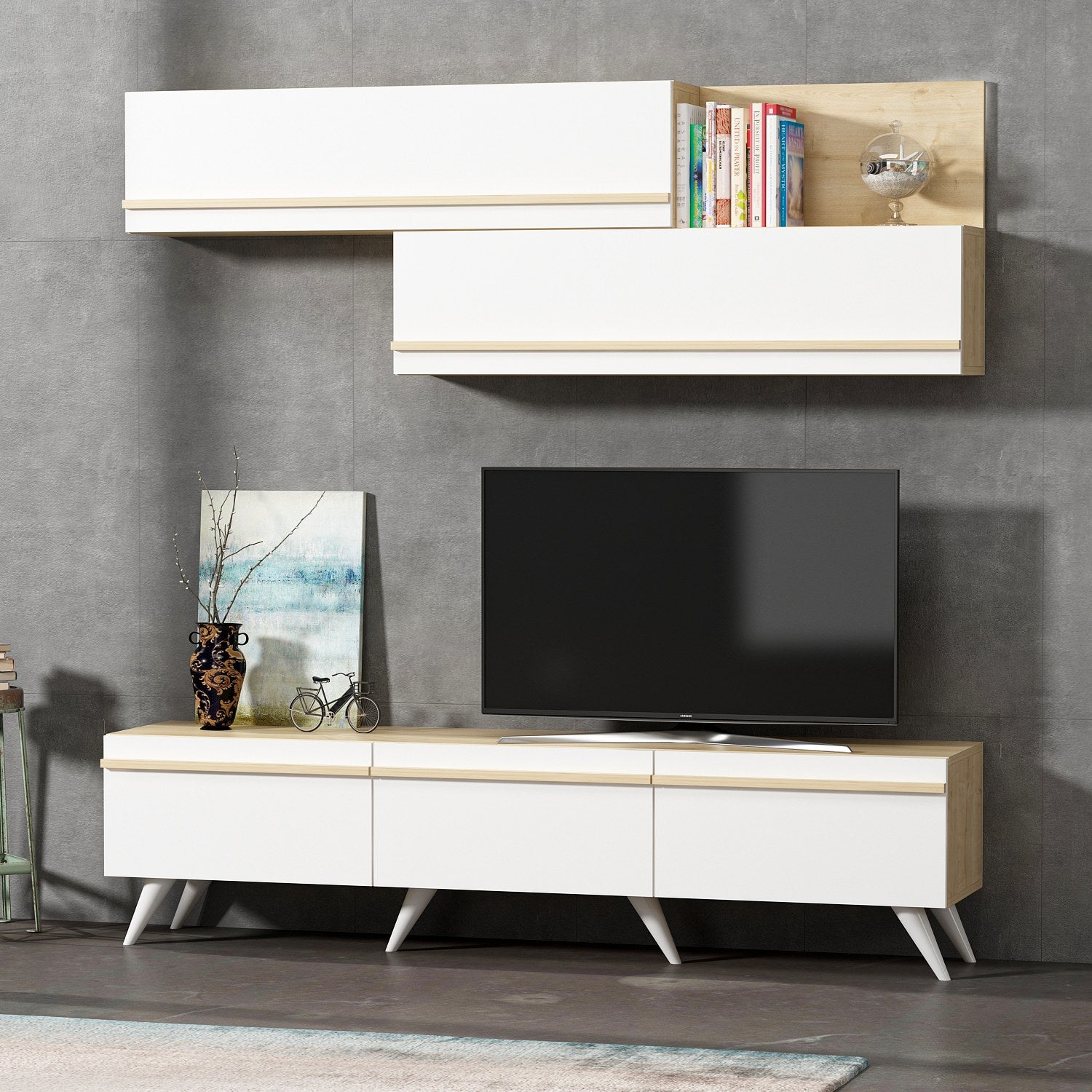 Móvel de TV – 180 cm x 42 cm x 35 cm – Branco e Safira – Painel de Partículas