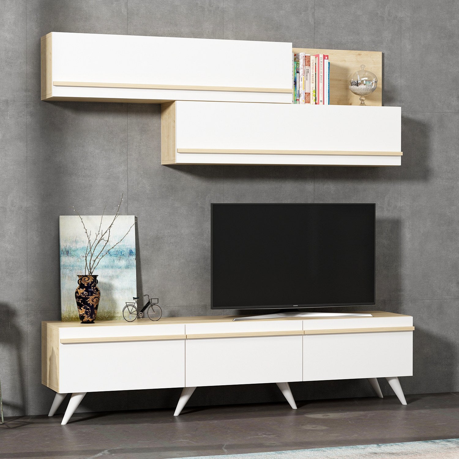 Móvel de TV – 180 cm x 42 cm x 35 cm – Branco e Safira – Painel de Partículas