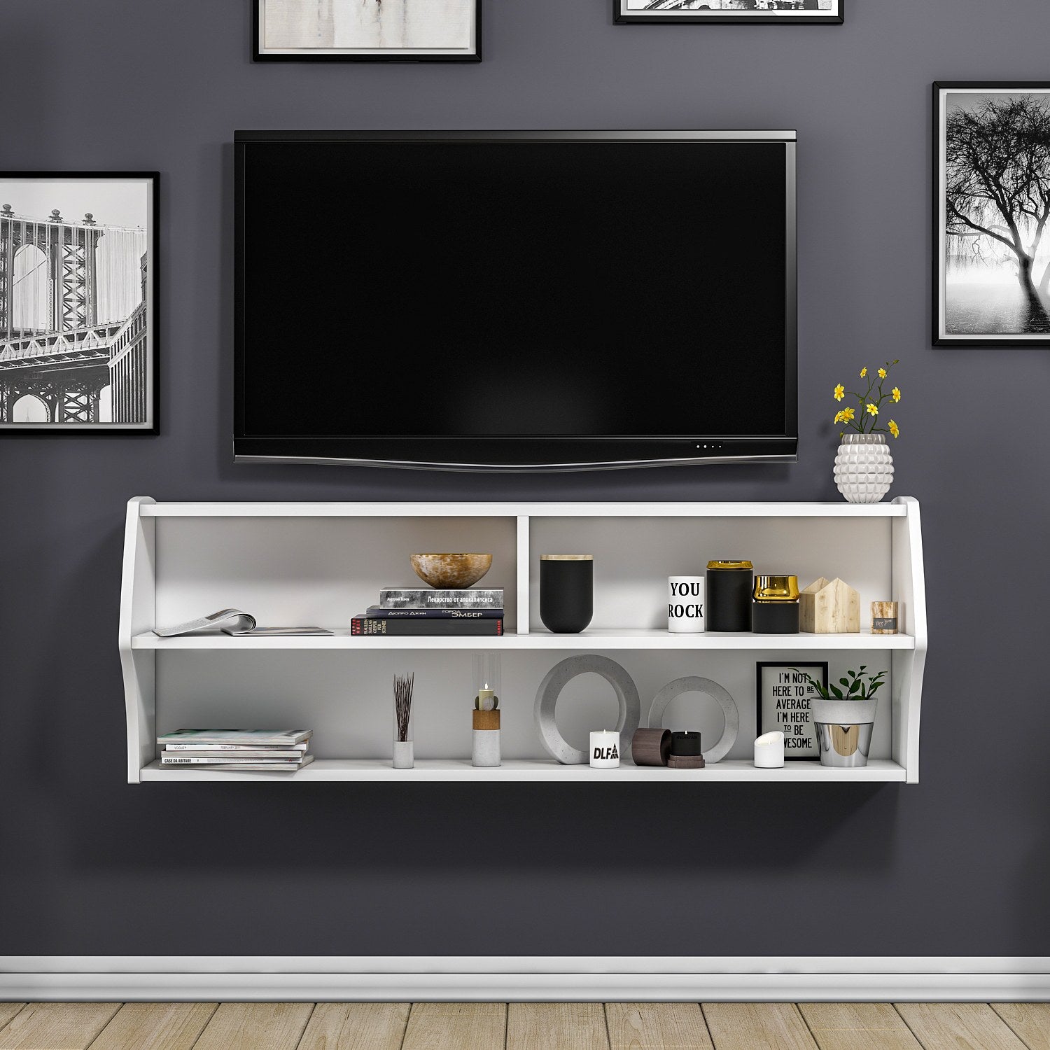 Móvel de TV – 124 cm x 44 cm x 27 cm – Branco – Painel de partículas
