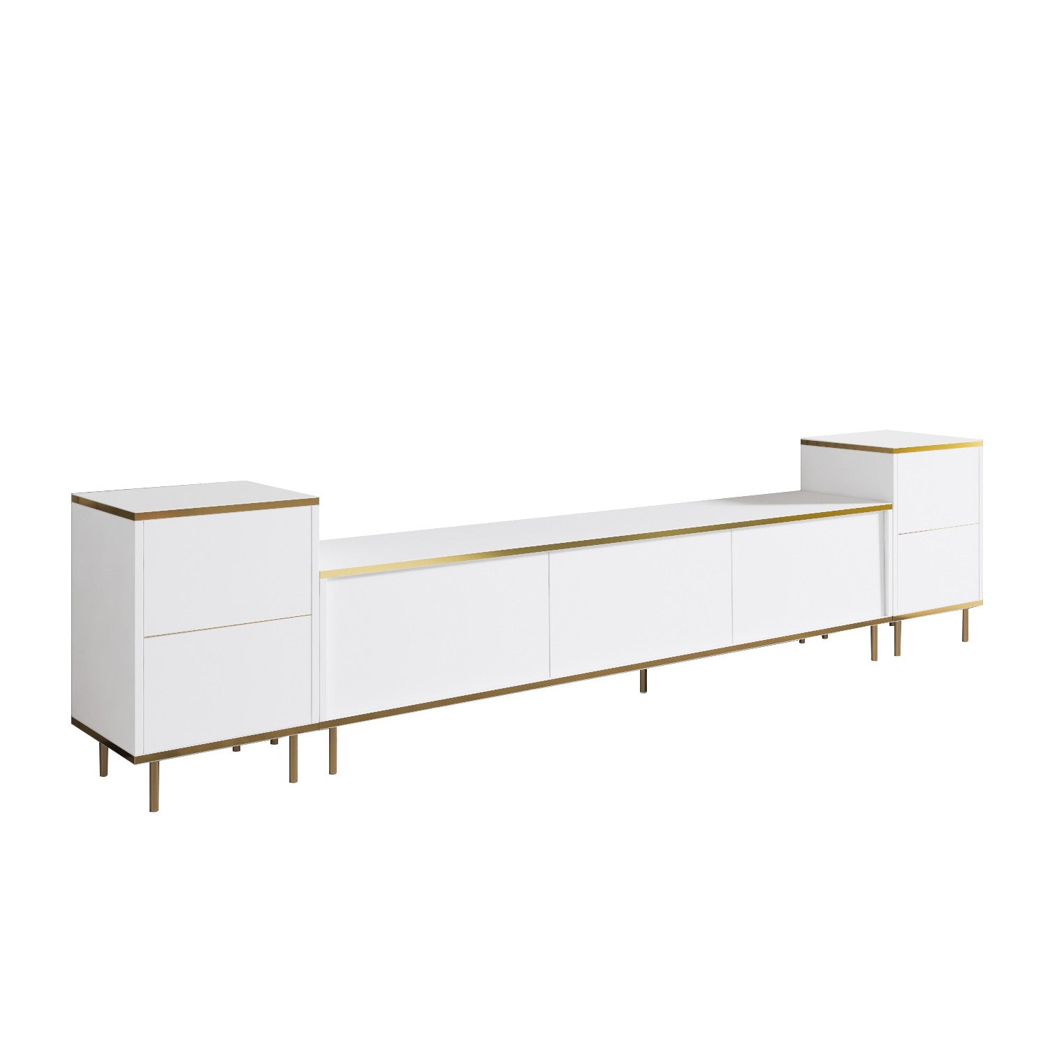 Móvel de TV – 180 cm x 45,2 cm x 35 cm – Branco e dourado – Melamina