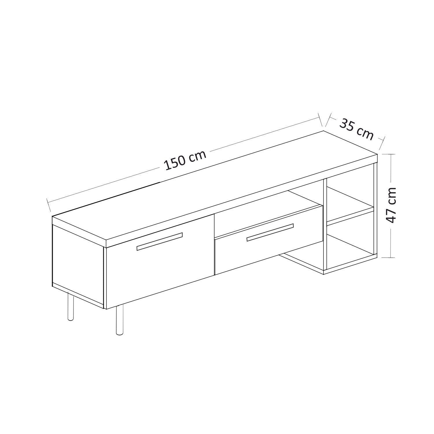 Móvel de TV – 150 cm x 47 cm x 35 cm – Branco e Dourado – Painel de Partículas Revestido a Melamina